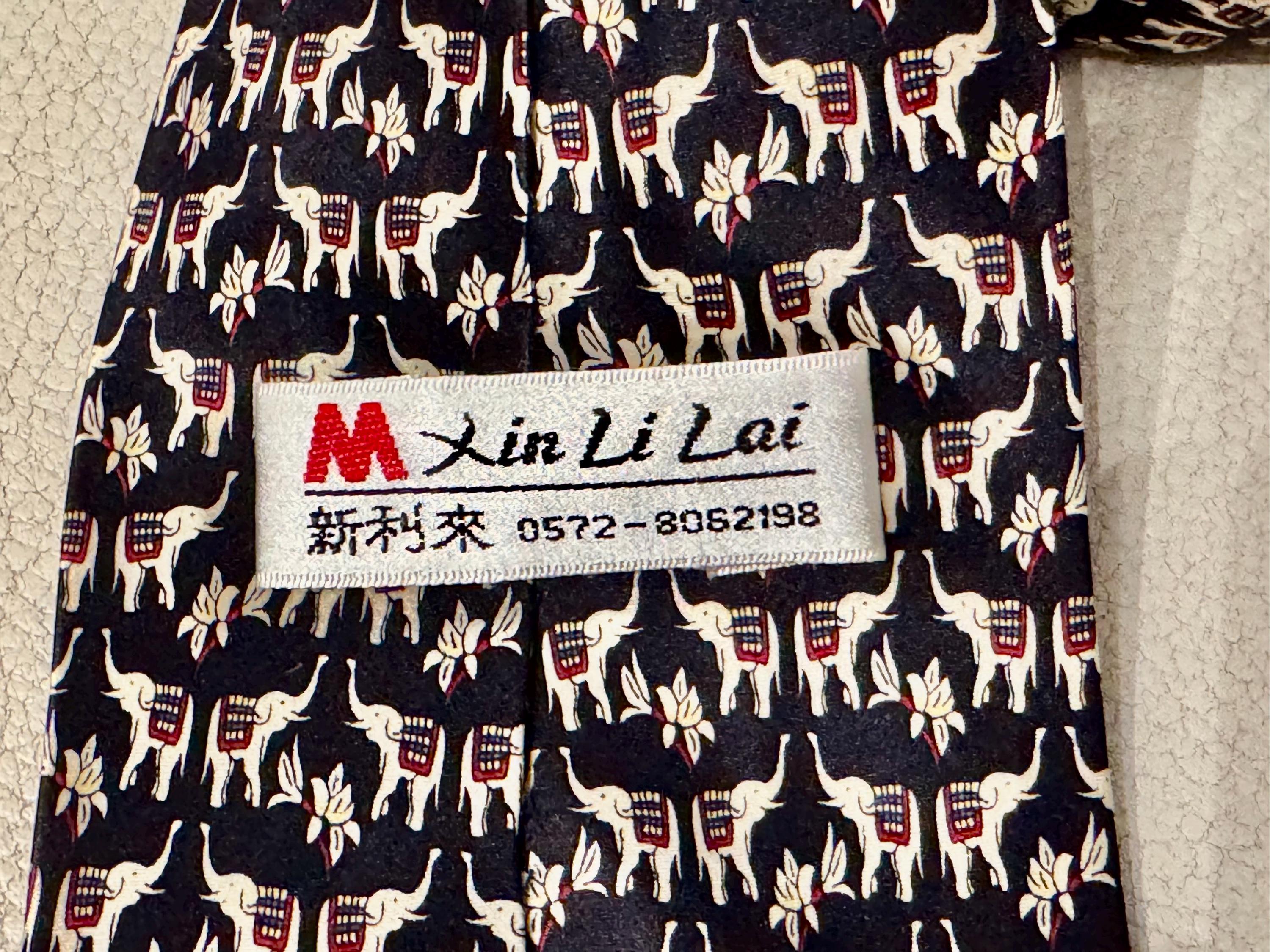 Vintage 100% Silk Elephant Tie — Hand Made — Navy Novelty Necktie