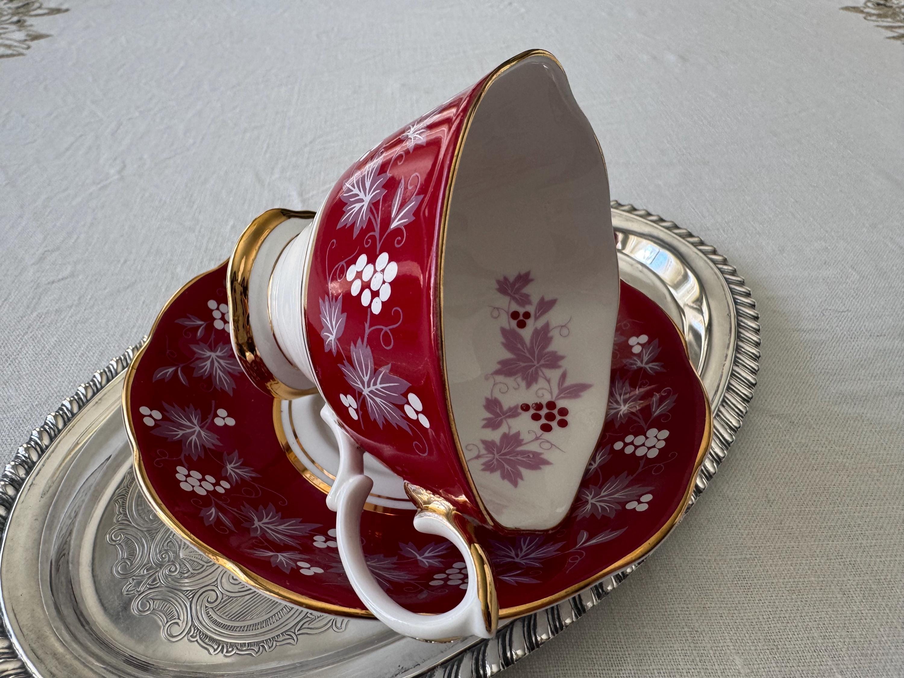 Royal Albert “Reims” Teacup & Saucer – Chateau Series – Ruby Red, Grape Motif