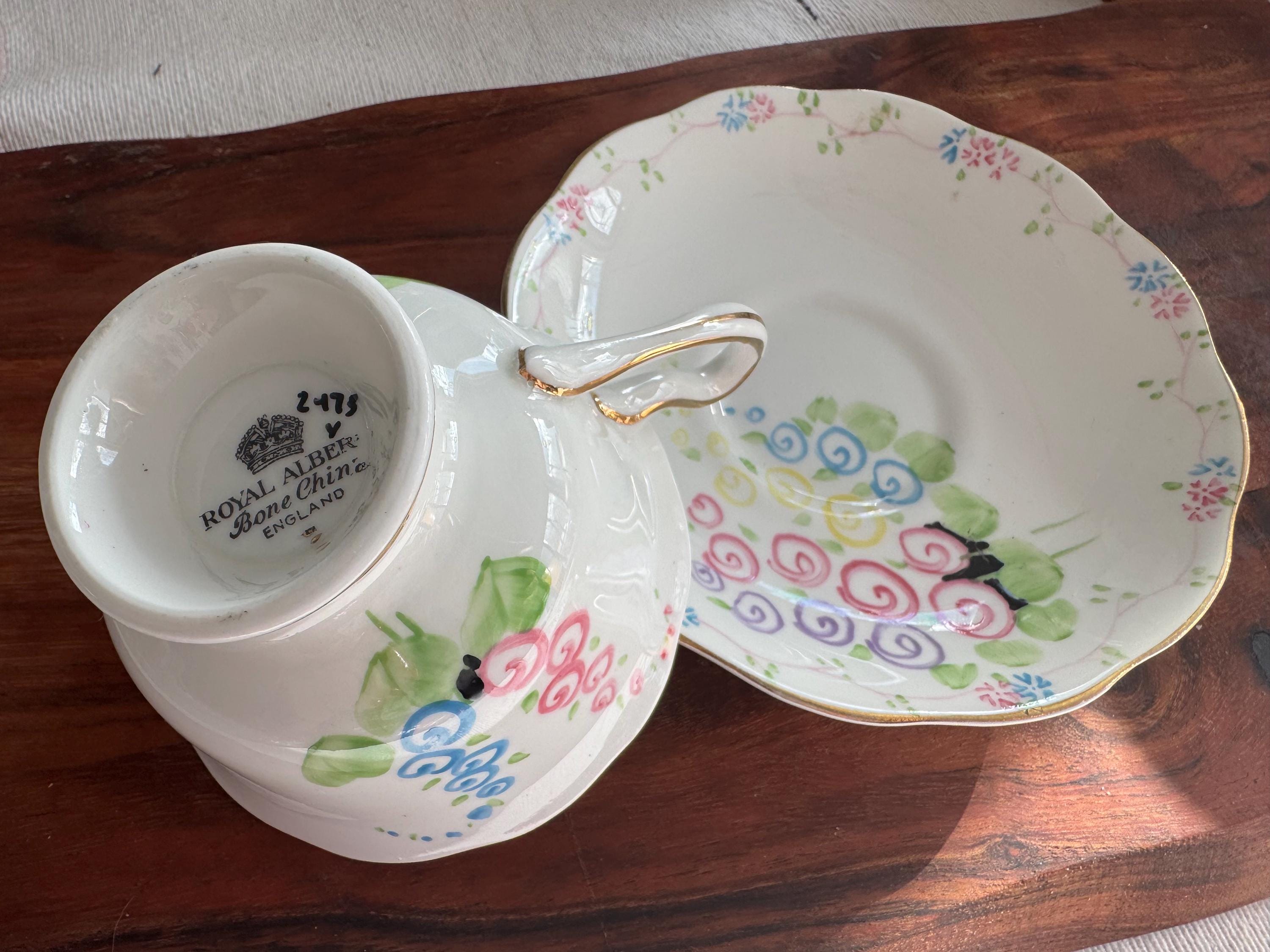 Royal Albert Bone China Teacup & Saucer - Pattern V 2475 - Colorful Swirl Design