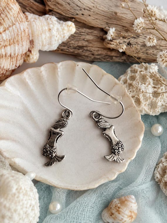 Vintage Silverplated Mermaid Dangle Earrings – Whimsical Ocean Fantasy Jewelry