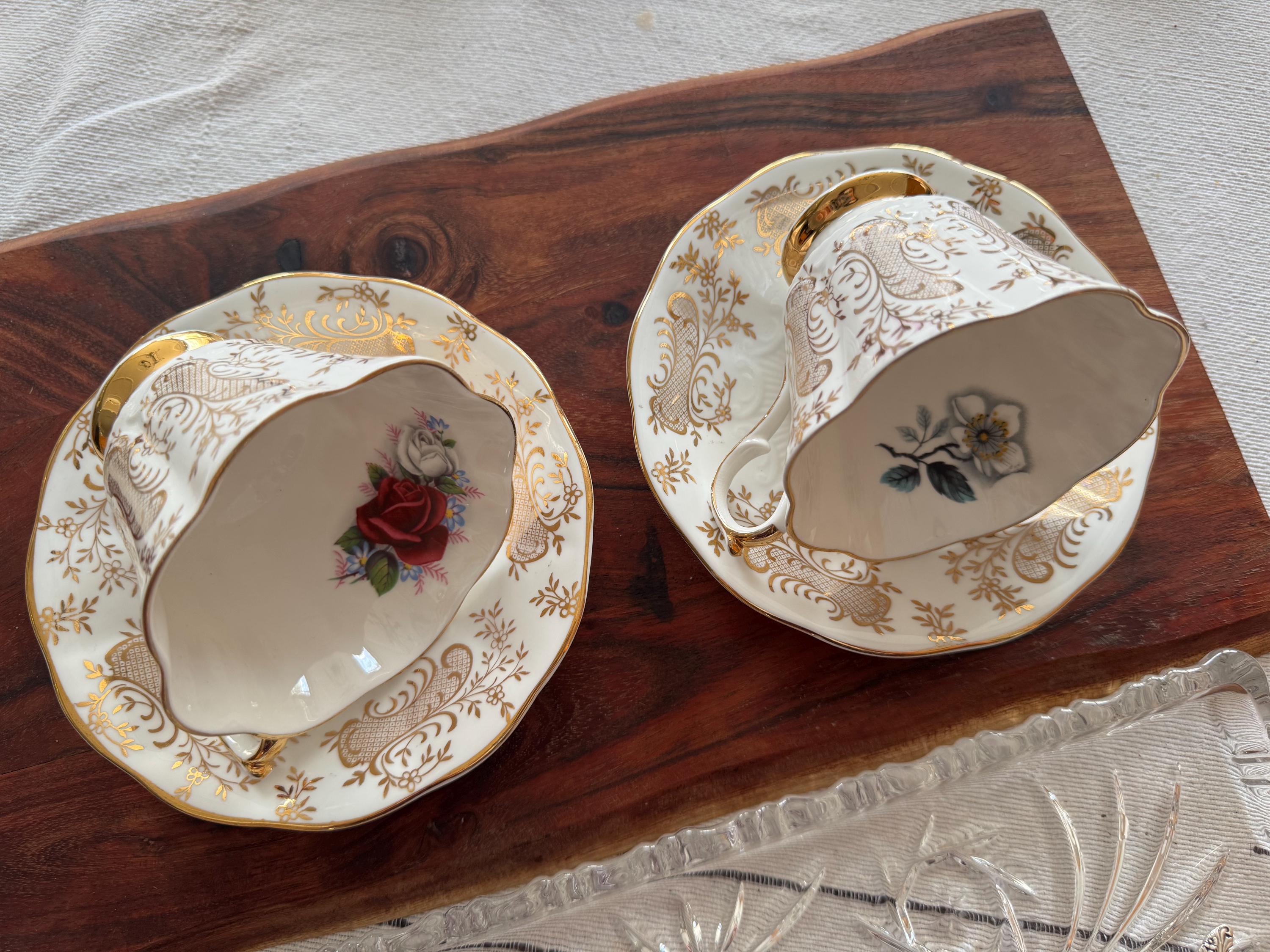 Vintage Queen Anne Fine Bone China Teacup & Saucer with Heavy Gold Detailing