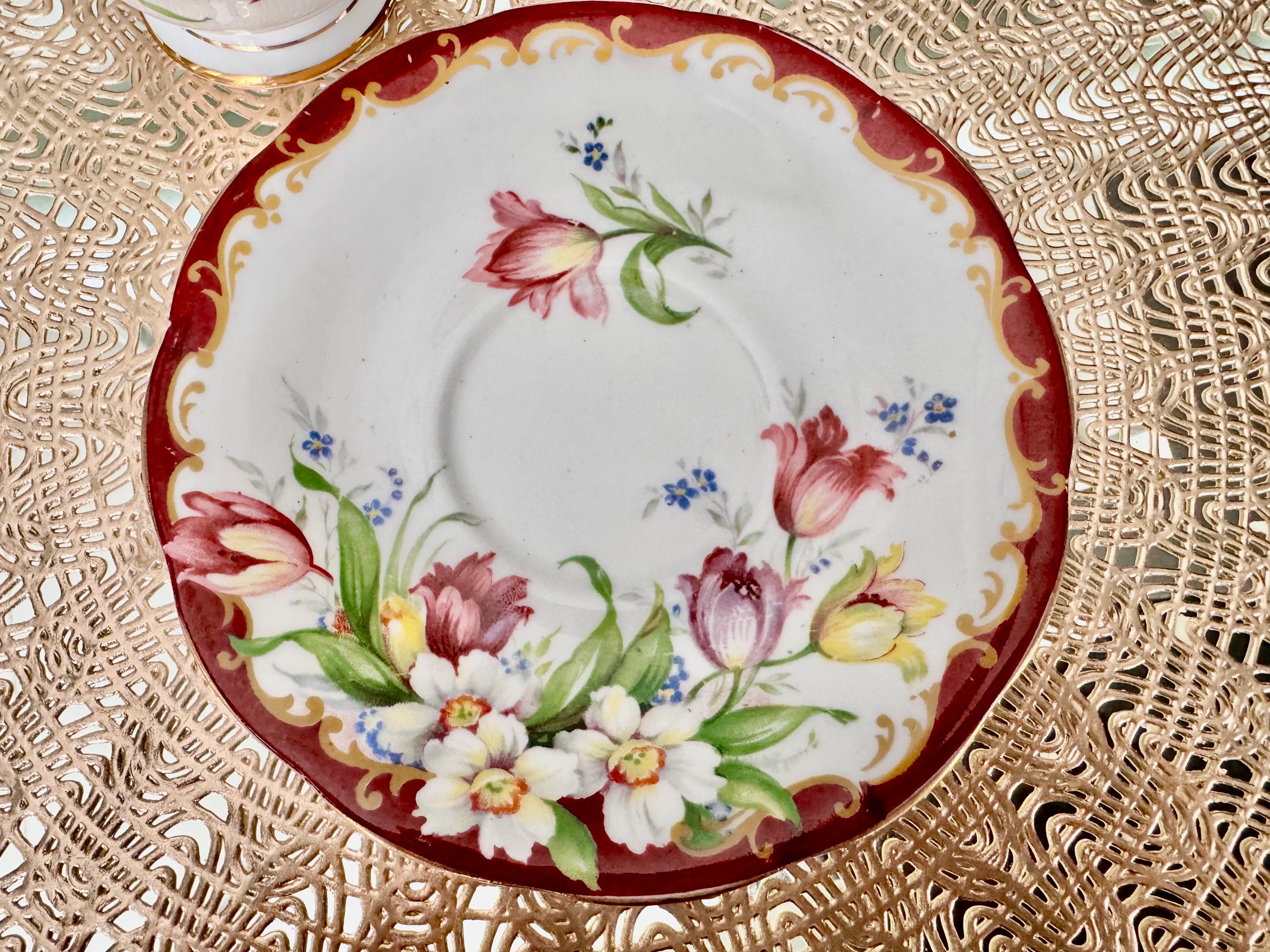 Vintage Bell Fine Bone China Teacup Set: Narcissus Floral, Antique Silverplate Spoon
