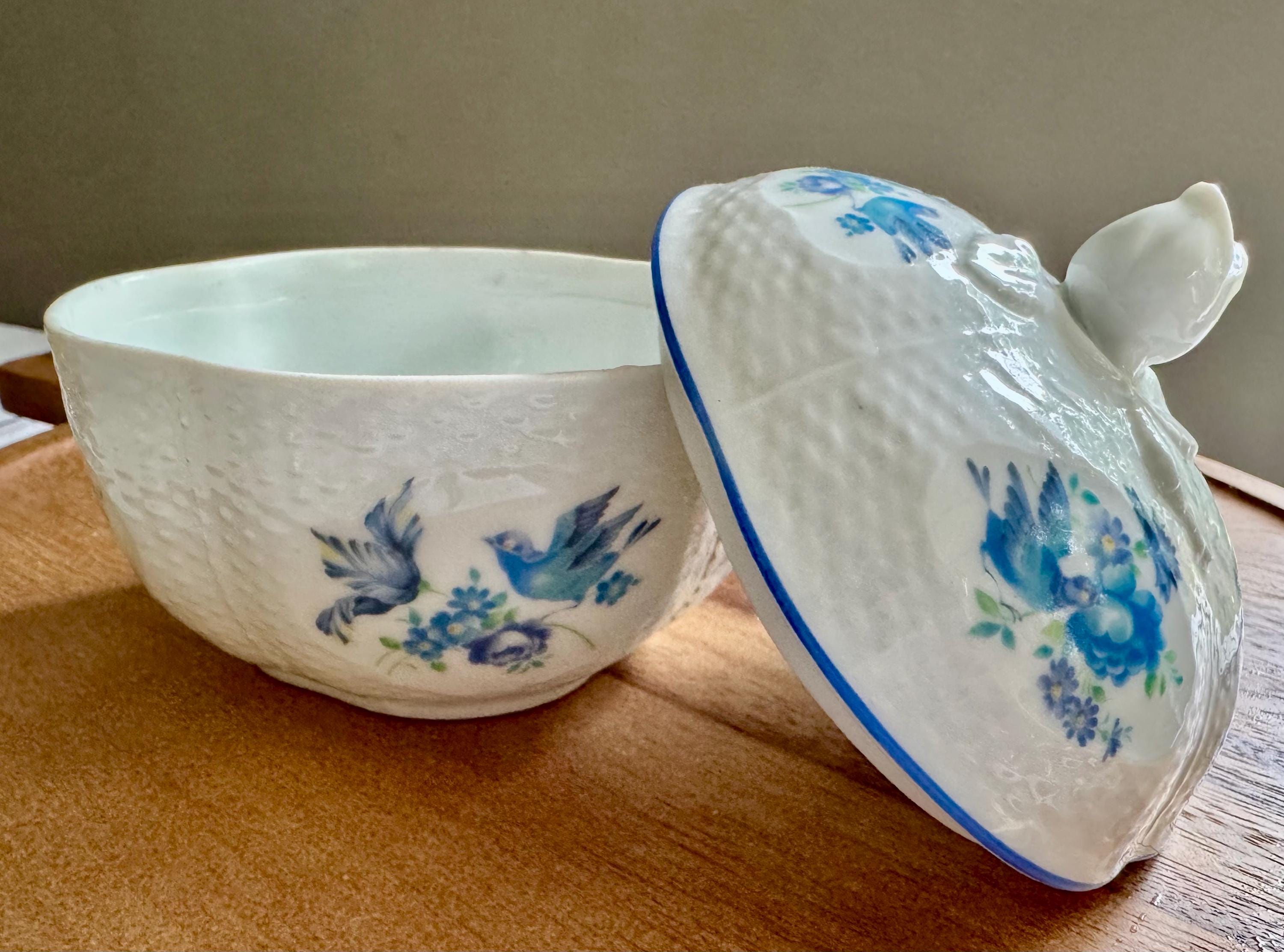Vintage Porcelain Lidded Dish – Bluebirds & Blossoms – Orlane Paris Exclusive - Made in Japan