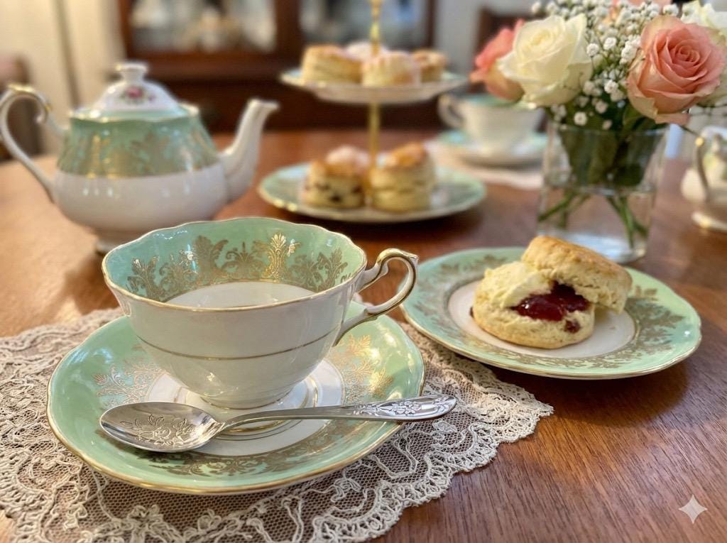 Paragon “Mint Green with Golden Filigree” – Vintage Fine Bone China Cup & Saucer – England