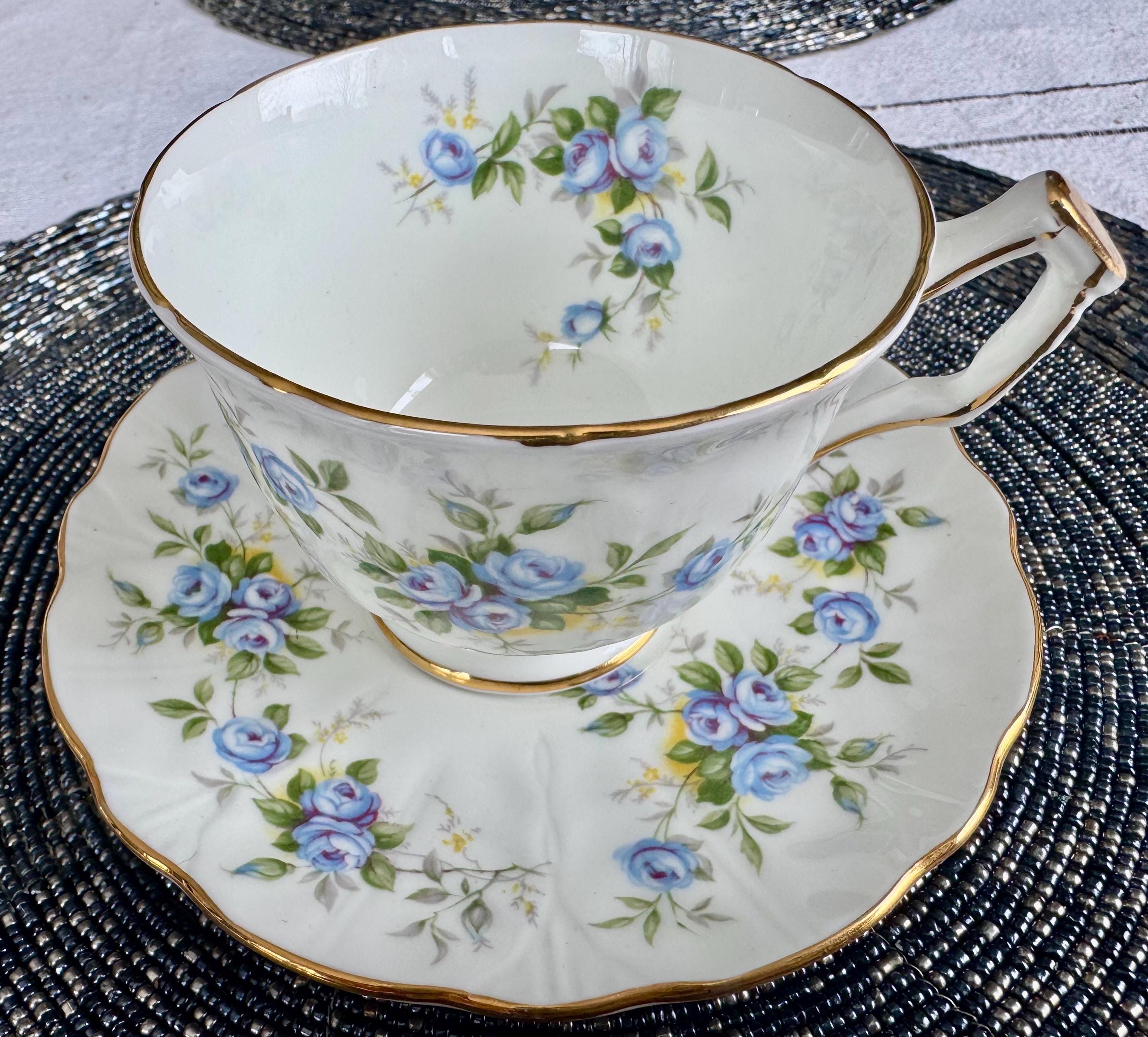 Vintage Aynsley “Marine Rose” 2872 Teacup and Saucer Set – Bone China – England