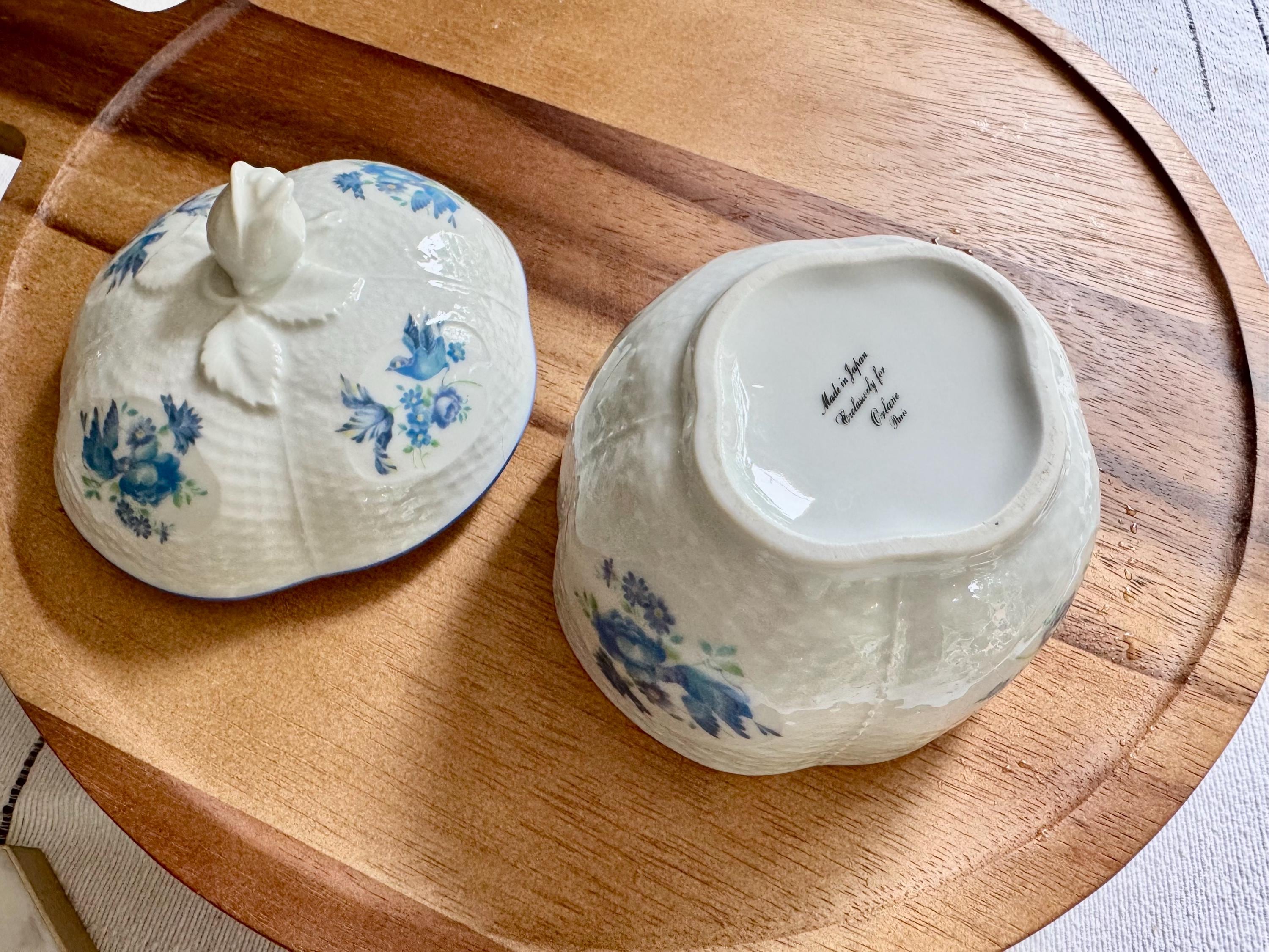 Vintage Porcelain Lidded Dish – Bluebirds & Blossoms – Orlane Paris Exclusive - Made in Japan