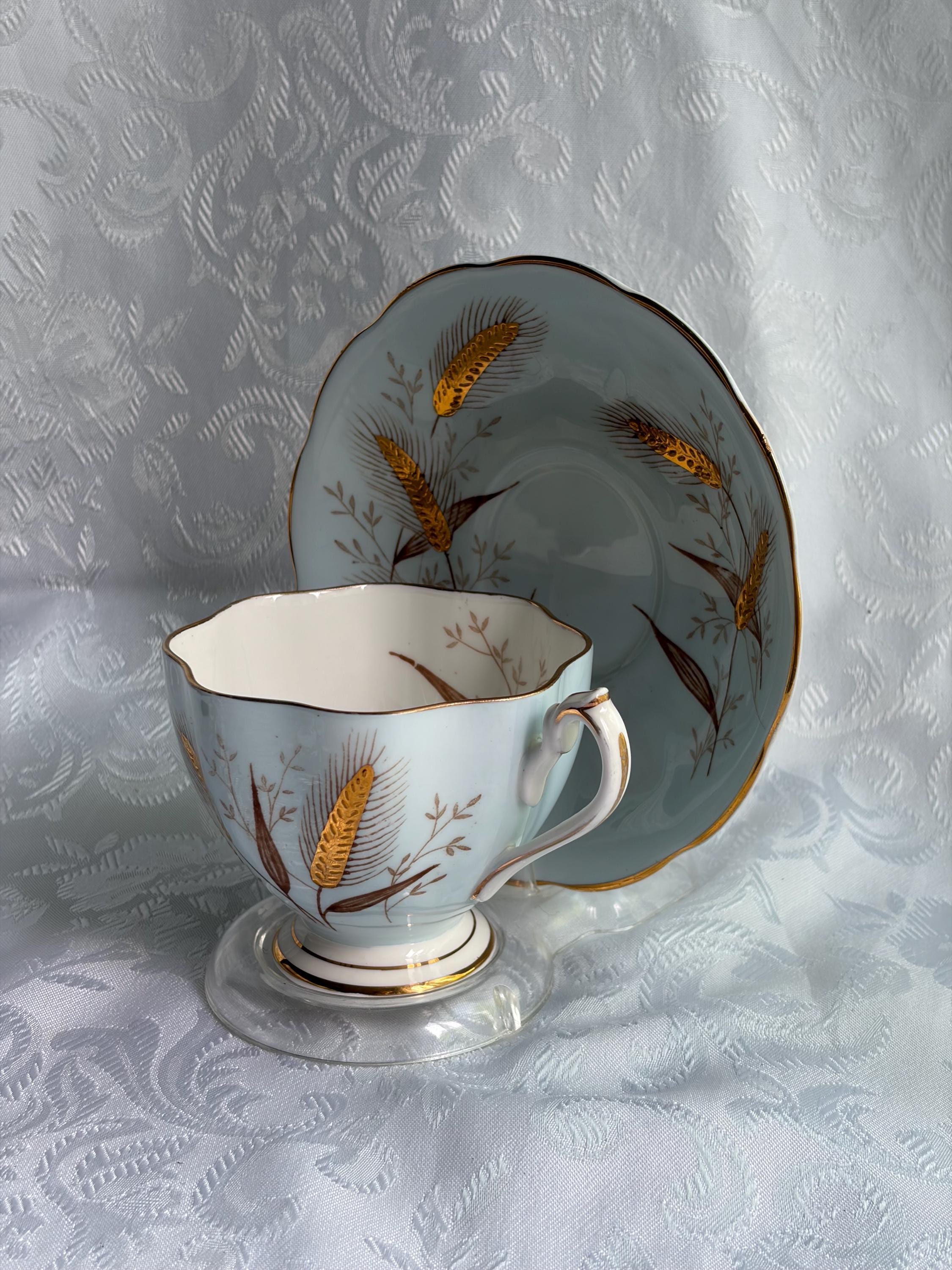 Queen Anne Fine Bone China Teacup Saucer – Wheat Pattern, Made England