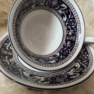 Wedgwood Florentine Teacup & Saucer – Blue Brown – Bone China England zdjęcie 8