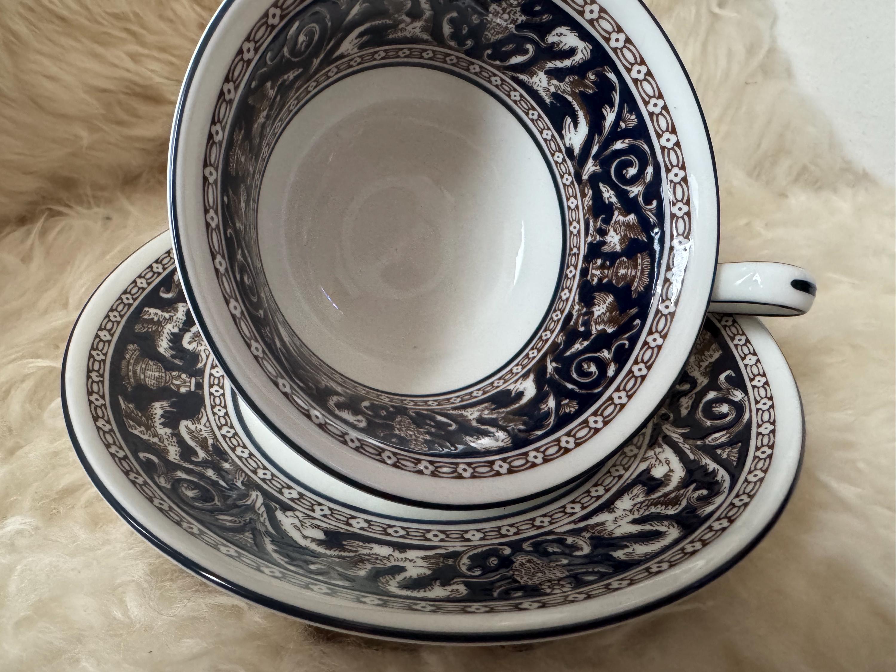 Wedgwood Florentine Teacup & Saucer – Blue Brown – Bone China England