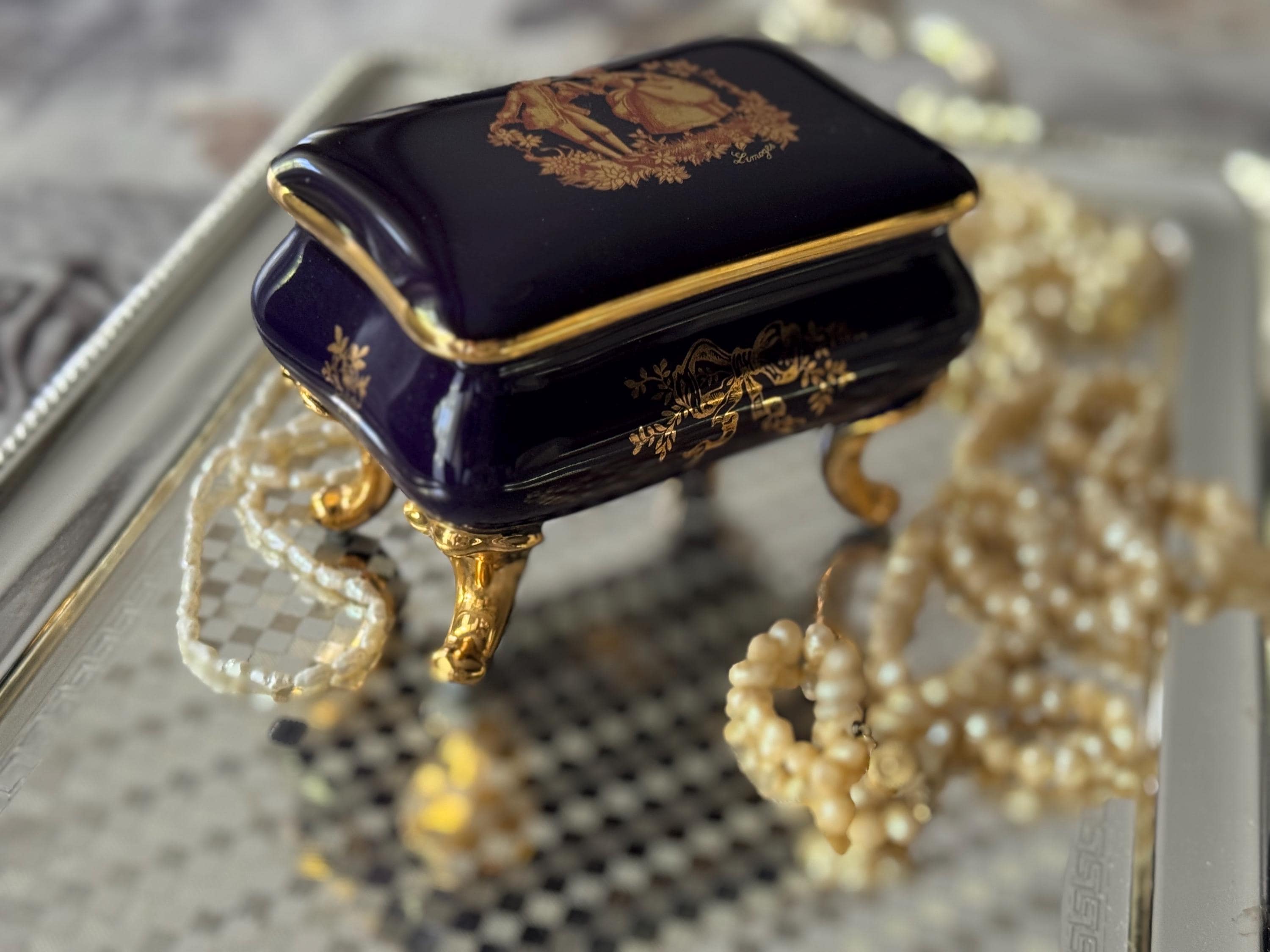 Vintage Limoges Castel Trinket Box – Cobalt Blue & 24K Gold – Made in France