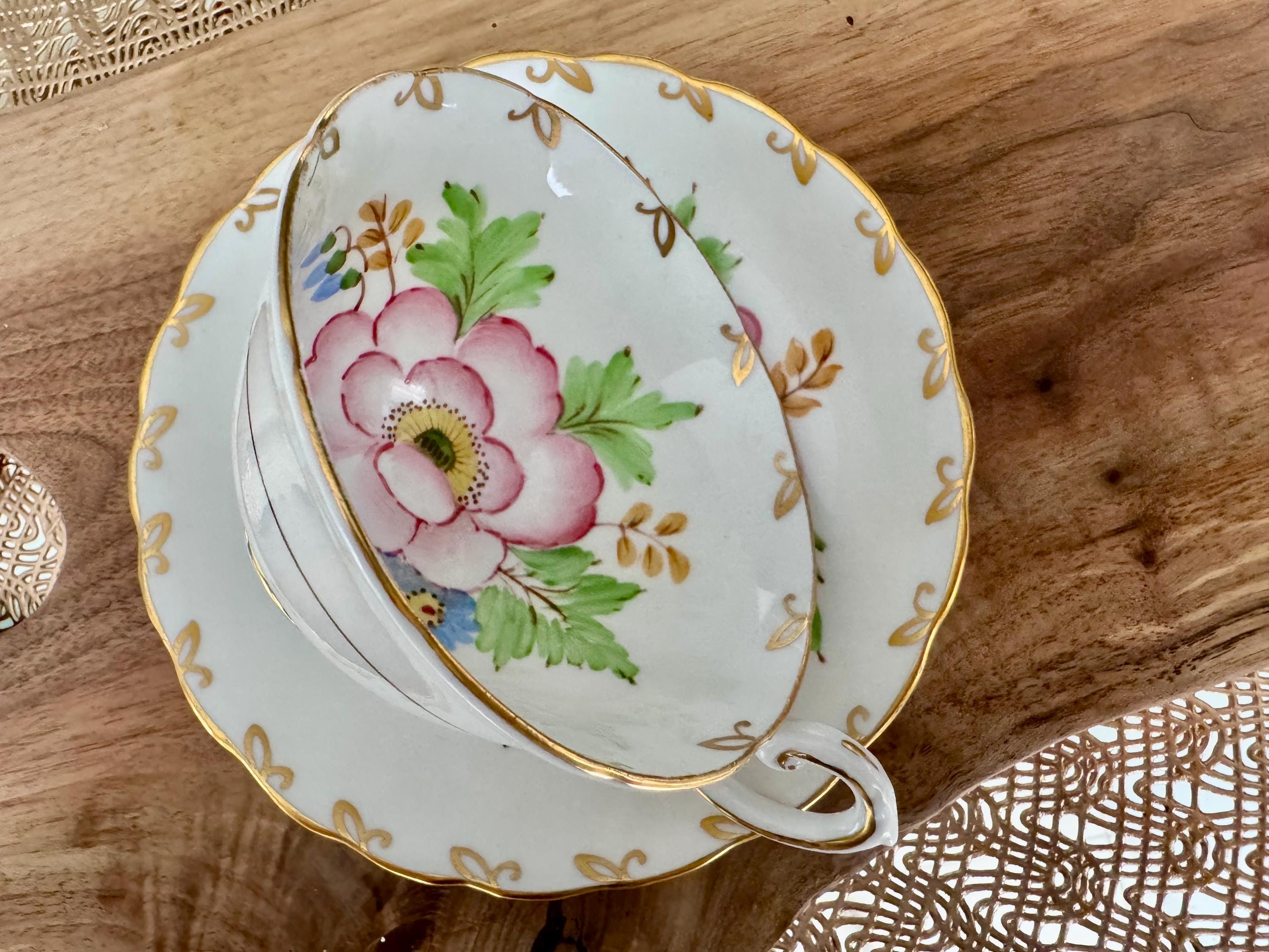 Vintage Tuscan Bone China Tea Cup and Saucer Set - Hand-Painted Floral Design