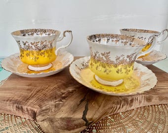 Exquisite Royal Albert Regal Series Cup and Saucer – Yellow and Gold Elegance
