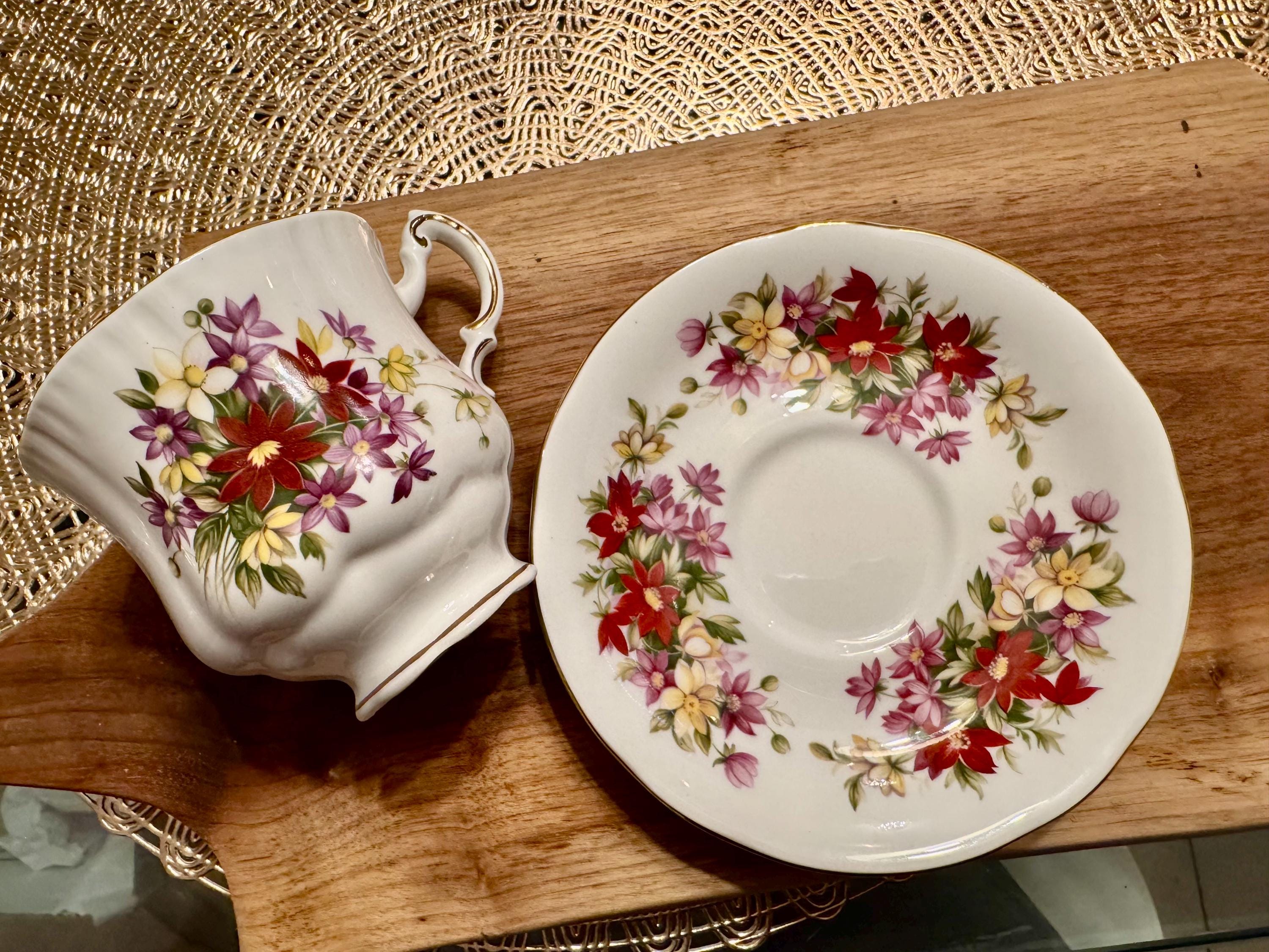 Vintage Paragon “Flower Festival” Bone China Cup and Saucer - Made in England (1957-1960)
