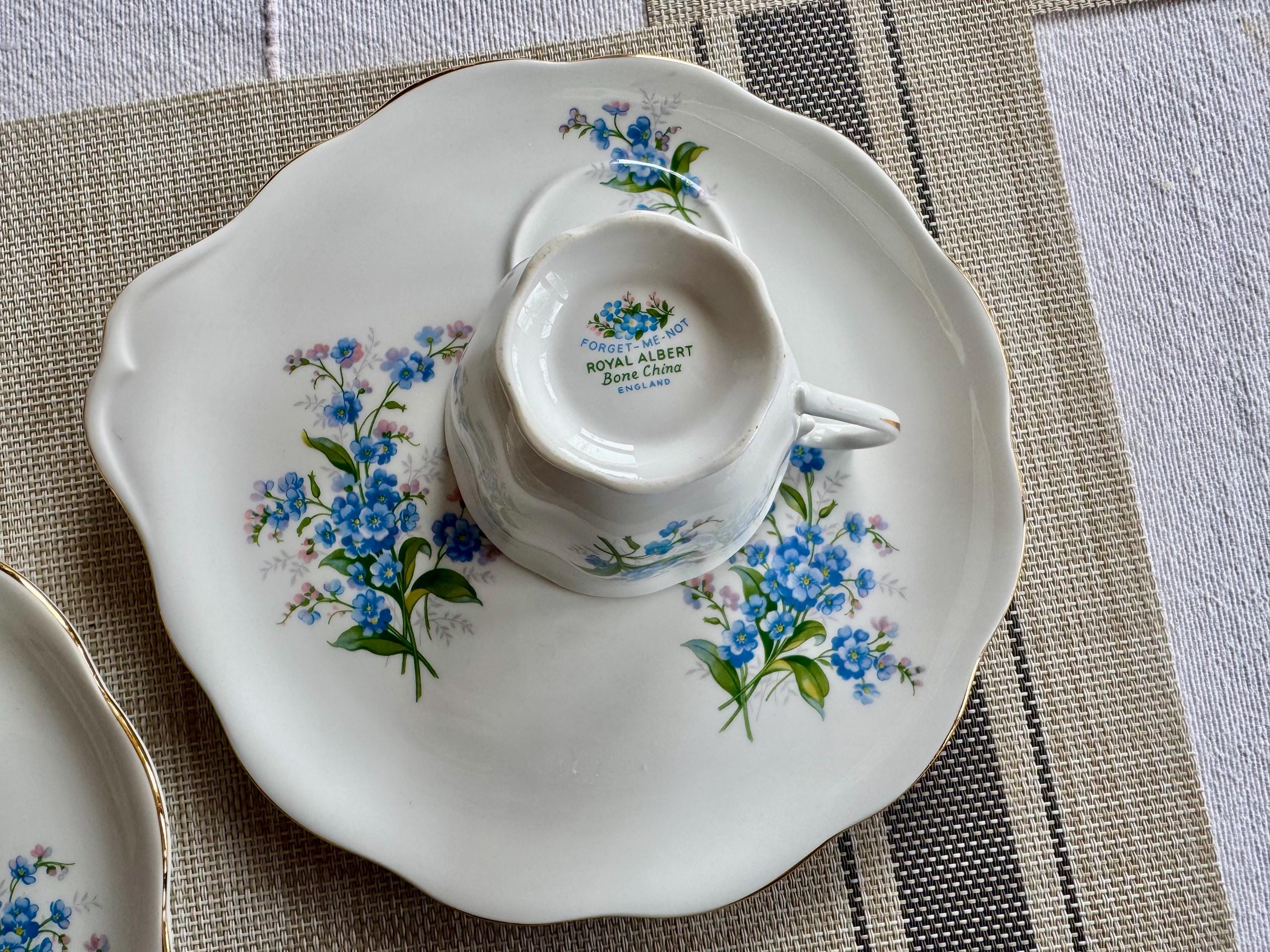 Vintage Royal Albert Forget-Me-Not Snack Set – Teacup and Handled Plate – Made in England