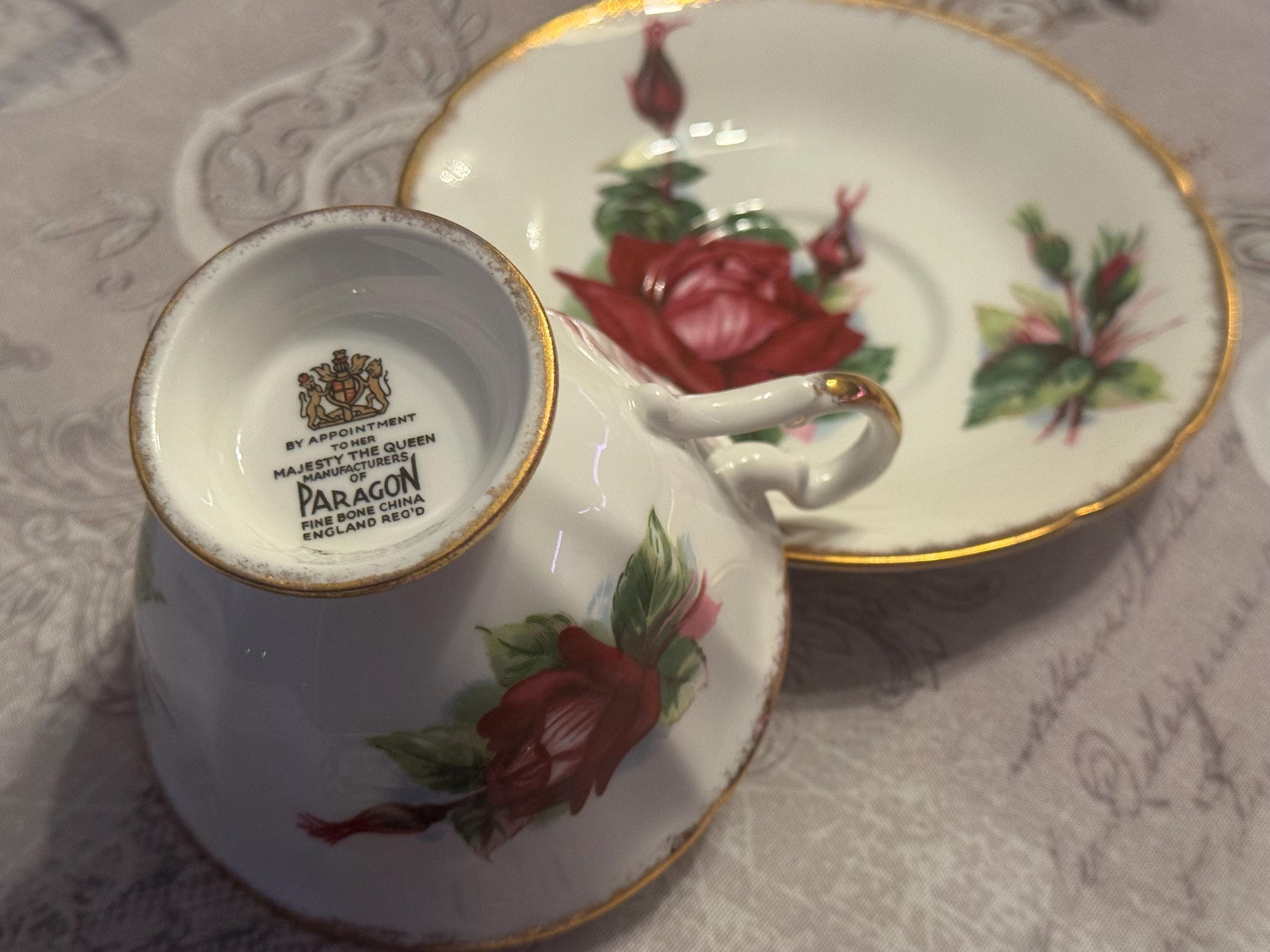 Vintage Paragon Red Cabbage Rose Teacup & Saucer – Royal Warrant Fine Bone China England