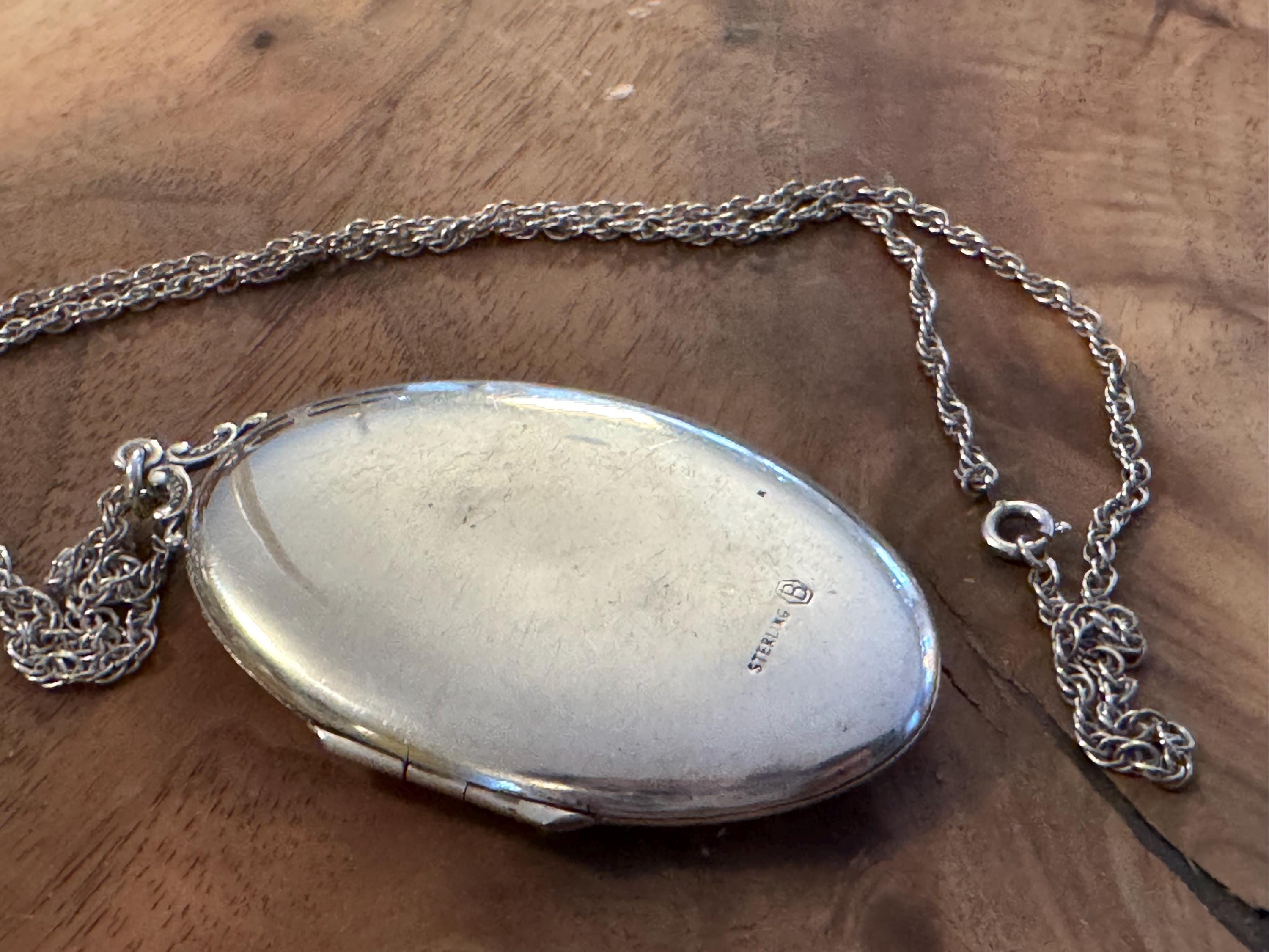 Vintage Birks Jewelry Sterling Silver Engraved Locket Necklace – Ornate Floral Design