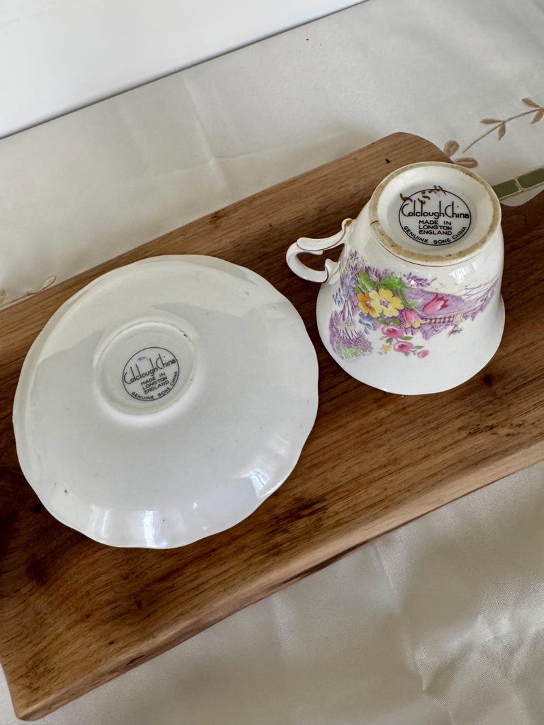 Vintage Colclough Bone China Teacup & Saucer – English Cottage Garden Scene – Made in Longton, England bild 5