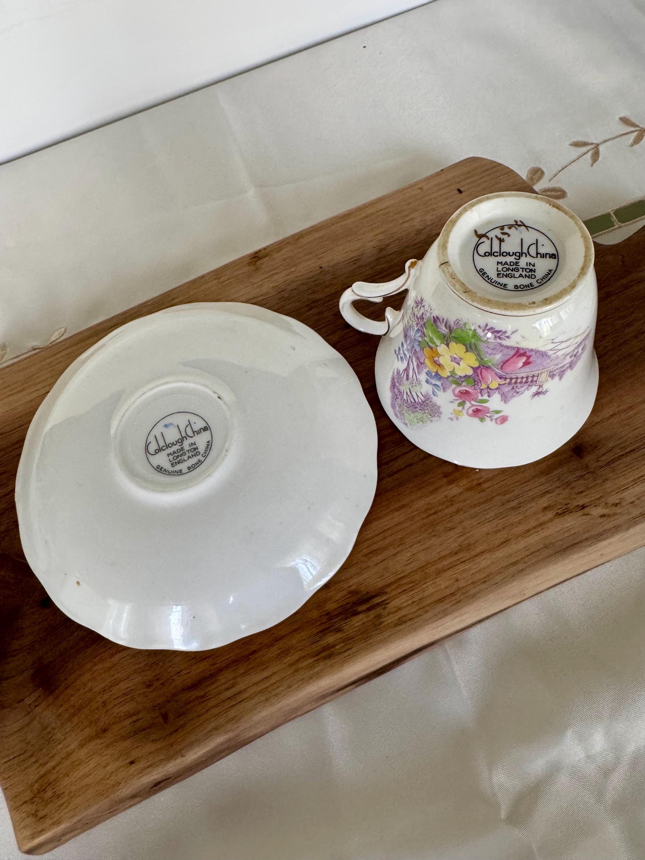 Vintage Colclough Bone China Teacup & Saucer – English Cottage Garden Scene – Made in Longton, England