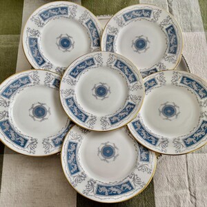 Set of 7 Coalport Revelry Dessert Plates – Blue White Bone China, Gold Rim image 6