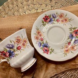 Vintage Paragon “Flower Festival” Bone China Cup and Saucer - Made in England (1957-1960) image 9