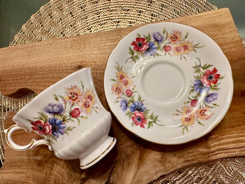 Vintage Paragon “Flower Festival” Bone China Cup and Saucer - Made in England (1957-1960) image 9
