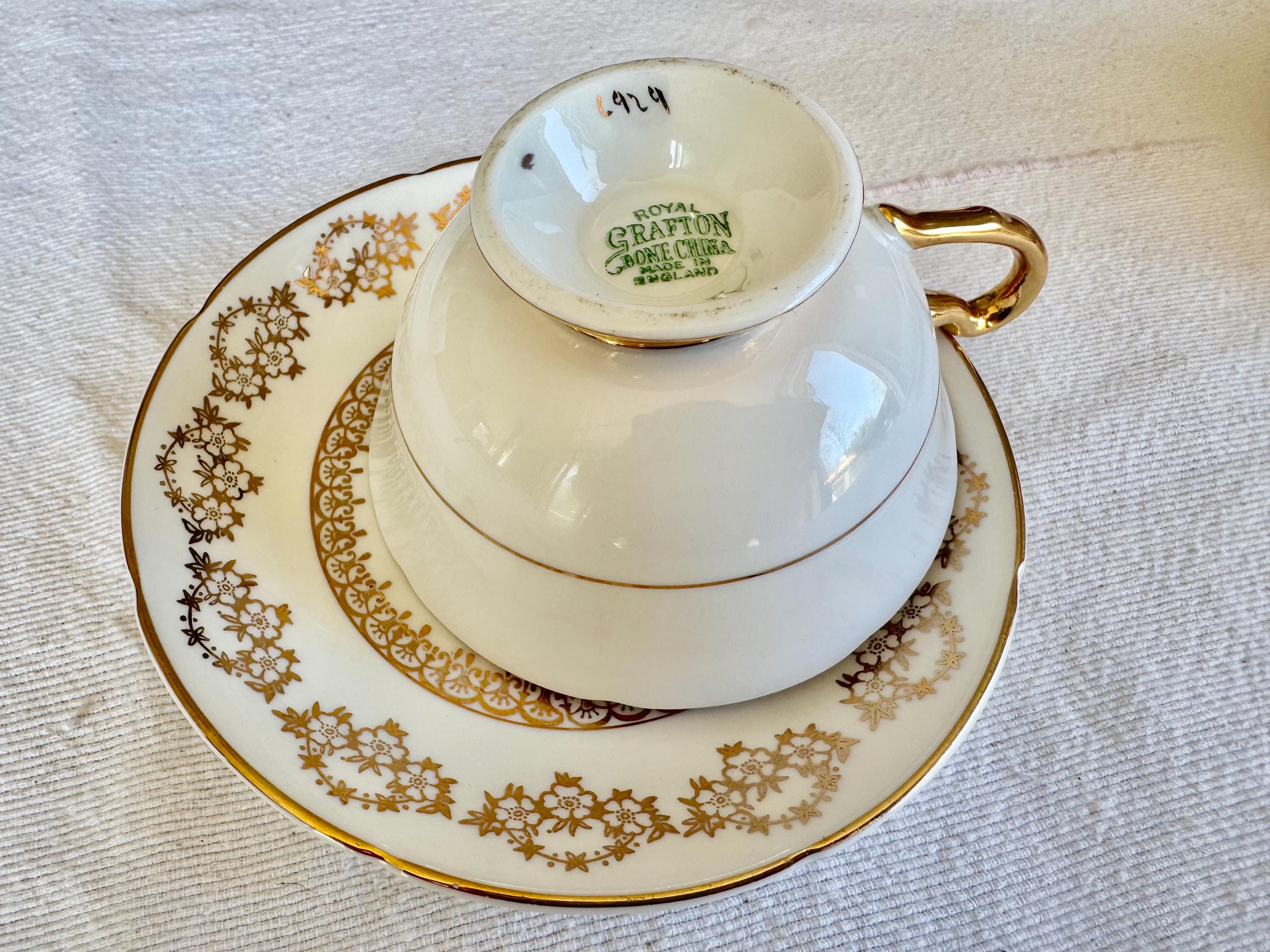 Royal Grafton Gold Filigree Teacup & Saucer – Fine Bone China, England