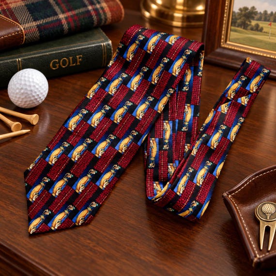 Vintage Ermenegildo Zegna — Silk Golf Tie — Made in Italy — Burgundy, Navy & Gold Designer Necktie
