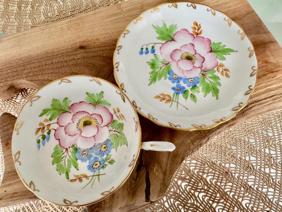 Vintage Tuscan Bone China Tea Cup and Saucer Set - Hand-Painted Floral Design