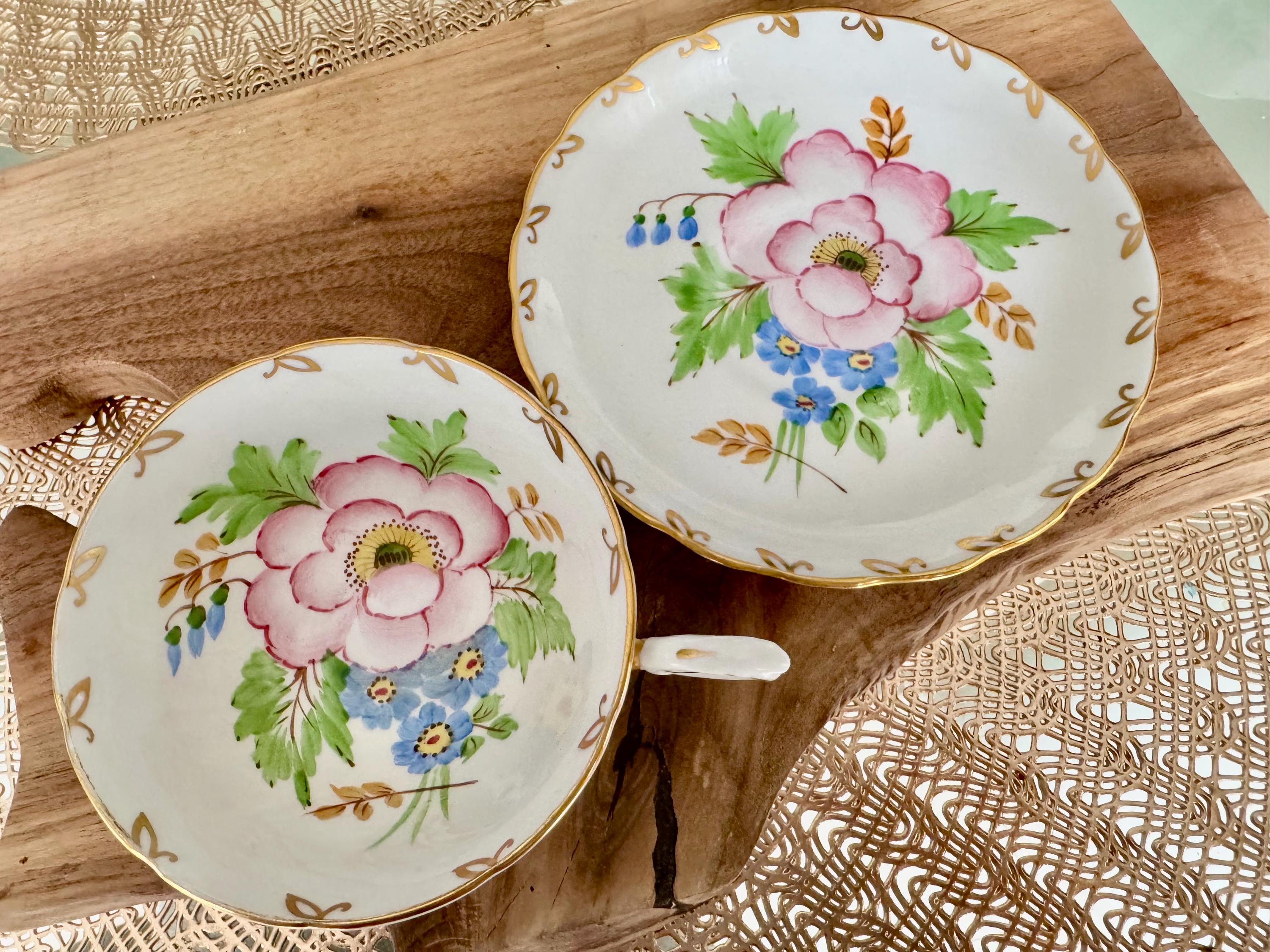 Vintage Tuscan Bone China Tea Cup and Saucer Set - Hand-Painted Floral Design