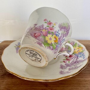Vintage Colclough Bone China Teacup & Saucer – English Cottage Garden Scene – Made in Longton, England bild 7