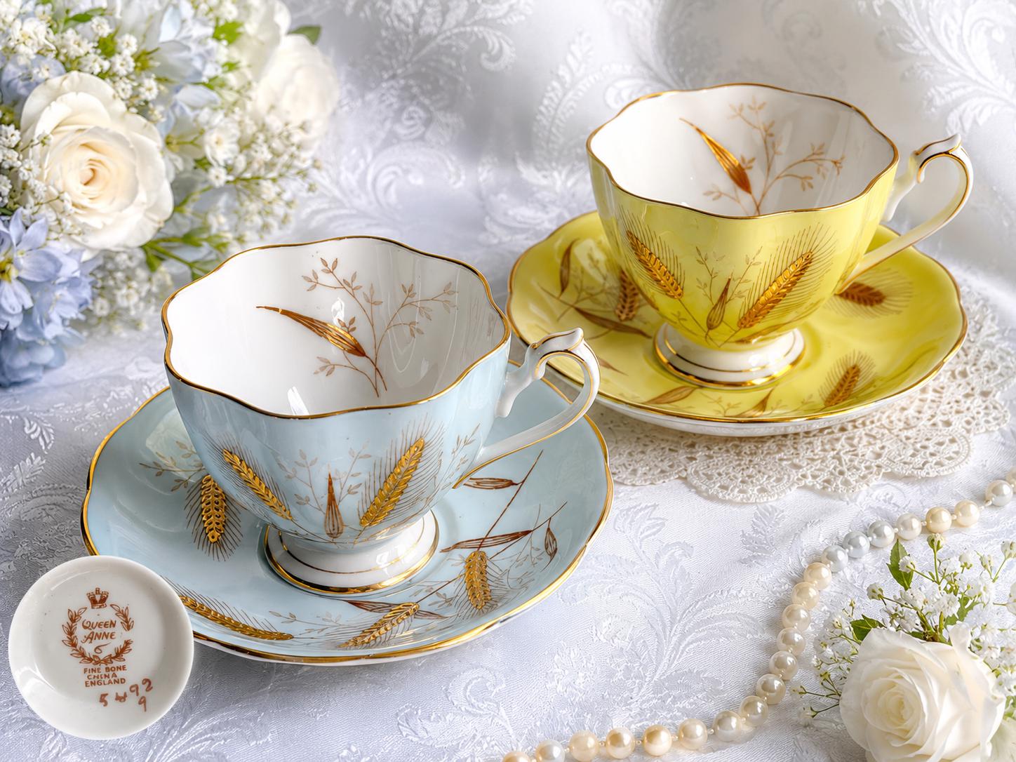 Queen Anne Fine Bone China Teacup Saucer – Wheat Pattern, Made England