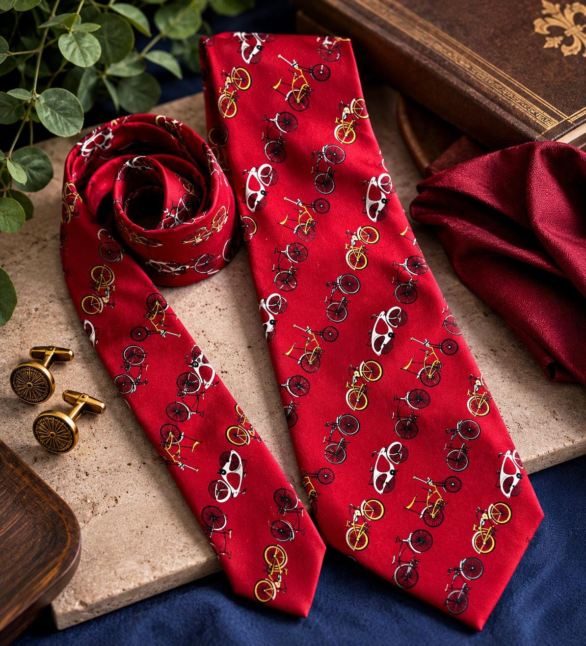 Vintage exerSTUFF 100% Silk Bicycle Necktie | Red Novelty Bike Print Tie | Cycling Enthusiast Gift