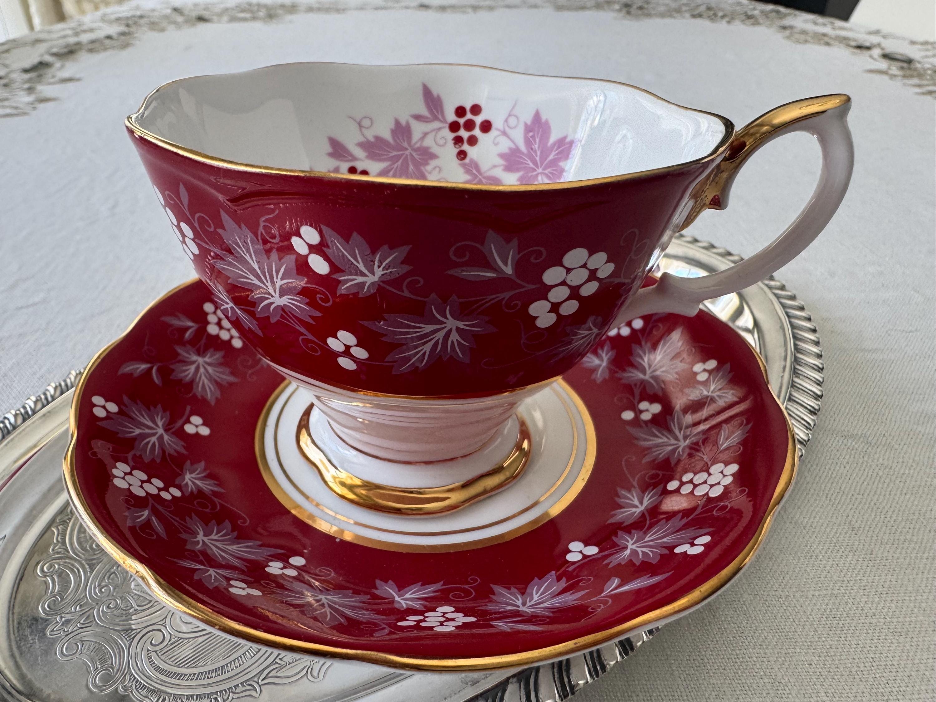 Royal Albert “Reims” Teacup & Saucer – Chateau Series – Ruby Red, Grape Motif