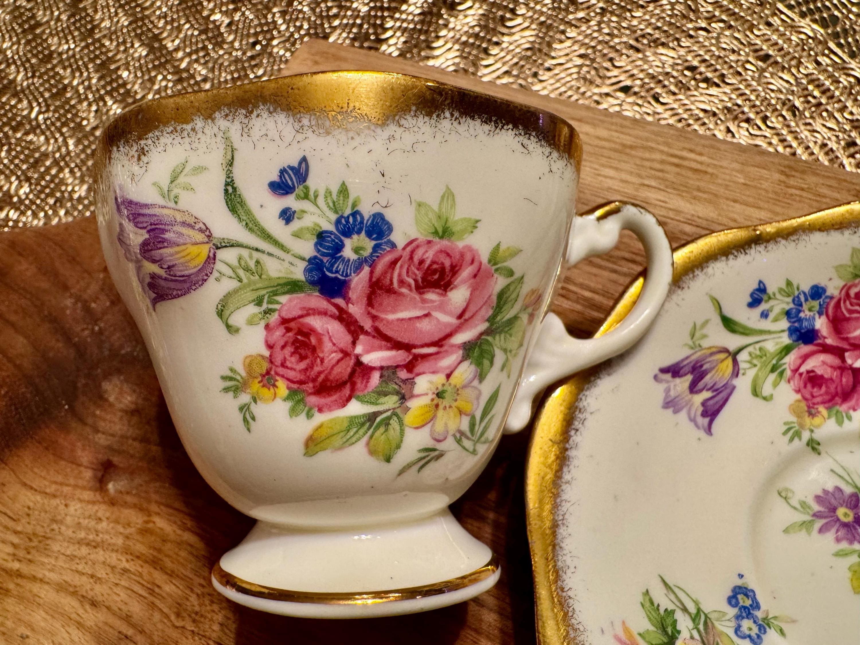 Vintage Foley Bone China Cup and Saucer: Floral Rose Tulip Design