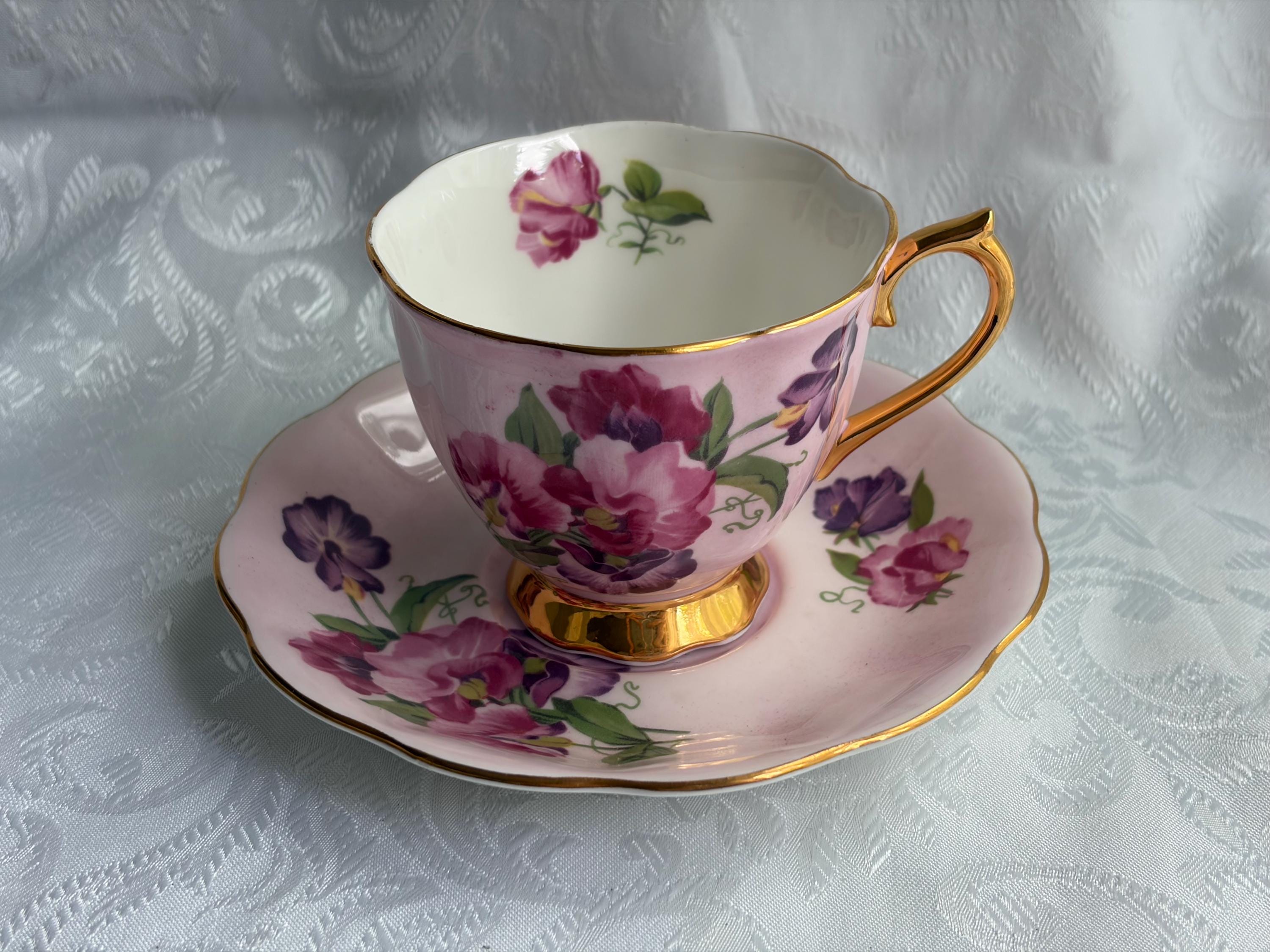 Royal Albert Sweet Pea Teacup Saucer Set – Pink Floral Bone China England
