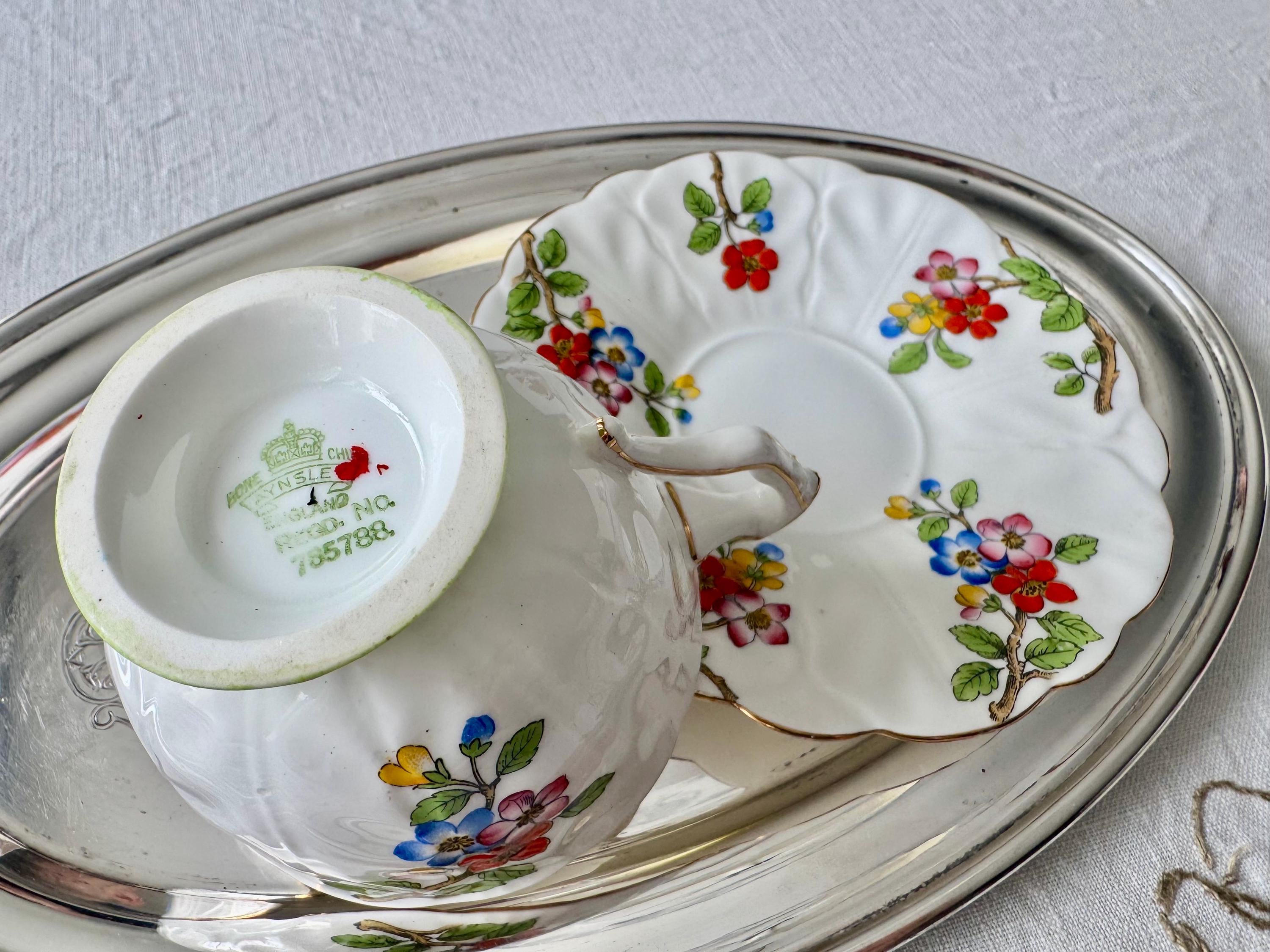 Vintage Aynsley Bone China Teacup Saucer – Poppy Garden Floral Gold Trim