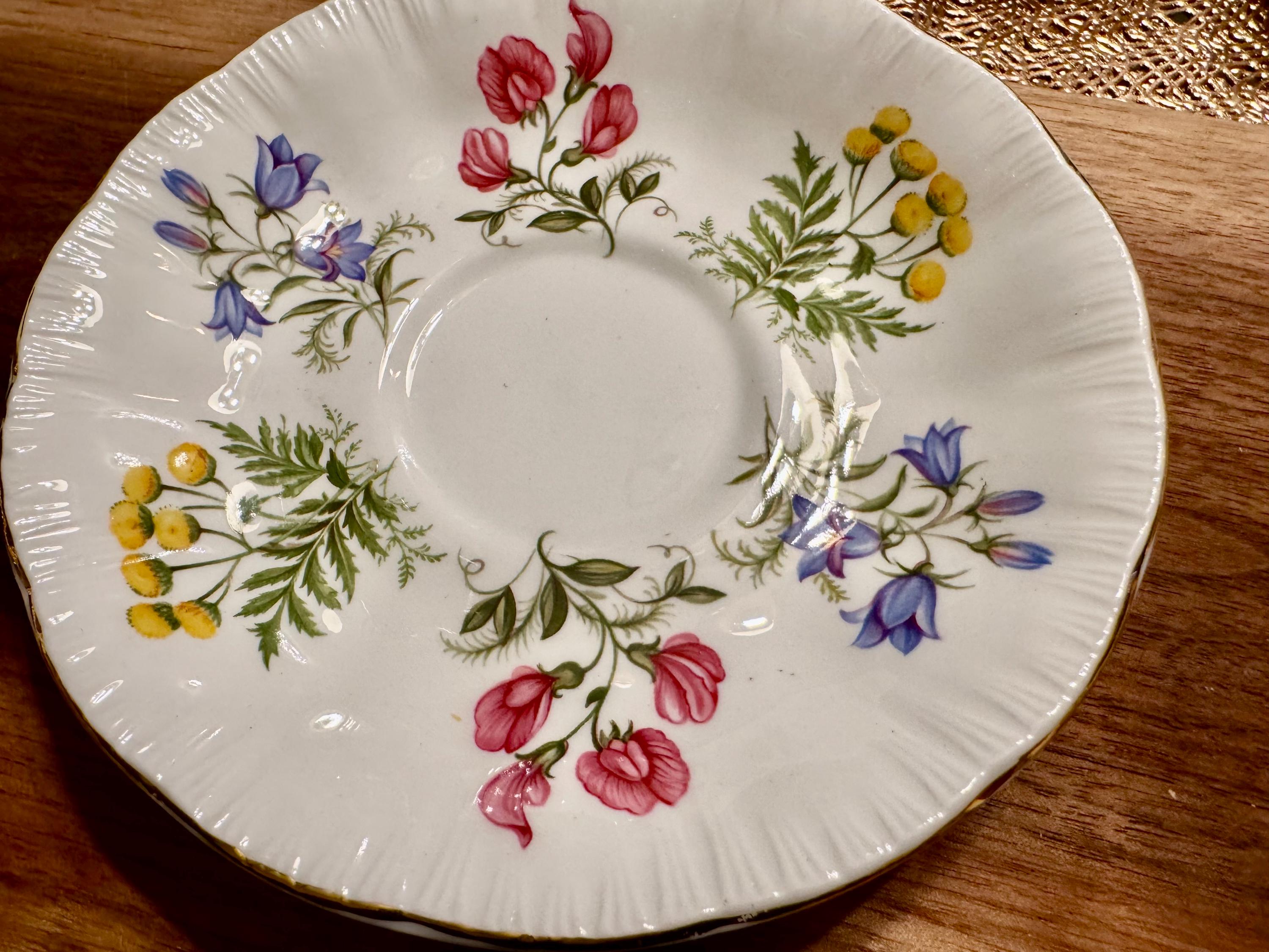 Vintage Paragon Bone China Teacup and Saucer - “English Flowers” with Gold Trim (1957-1960)