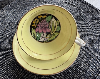 Vintage Rosina Bone China Tea Cup and Saucer: Sunny Yellow Floral, England