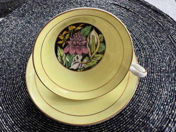 Vintage Rosina Bone China Tea Cup and Saucer: Sunny Yellow Floral, England
