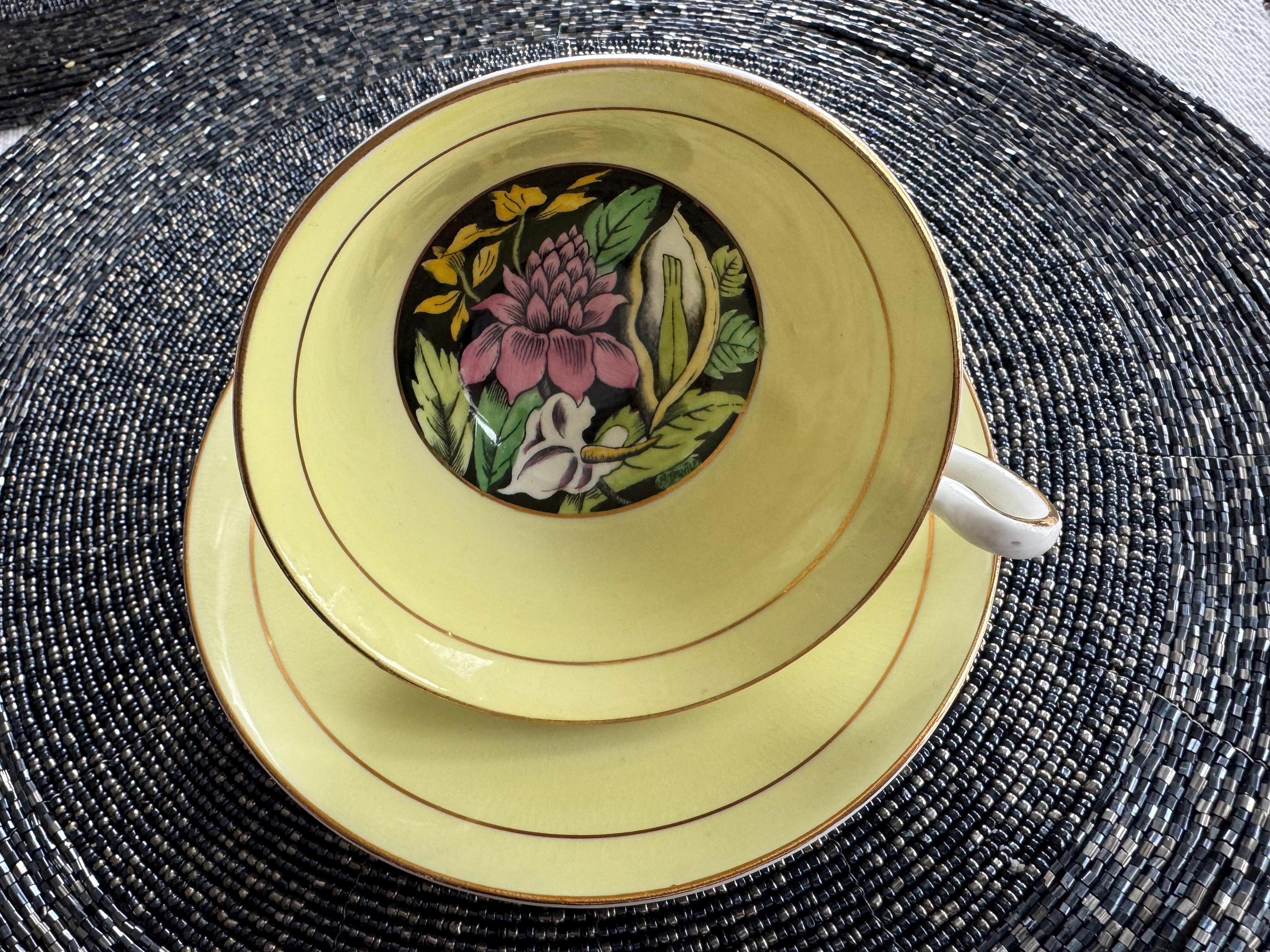 Vintage Rosina Bone China Tea Cup and Saucer: Sunny Yellow Floral, England