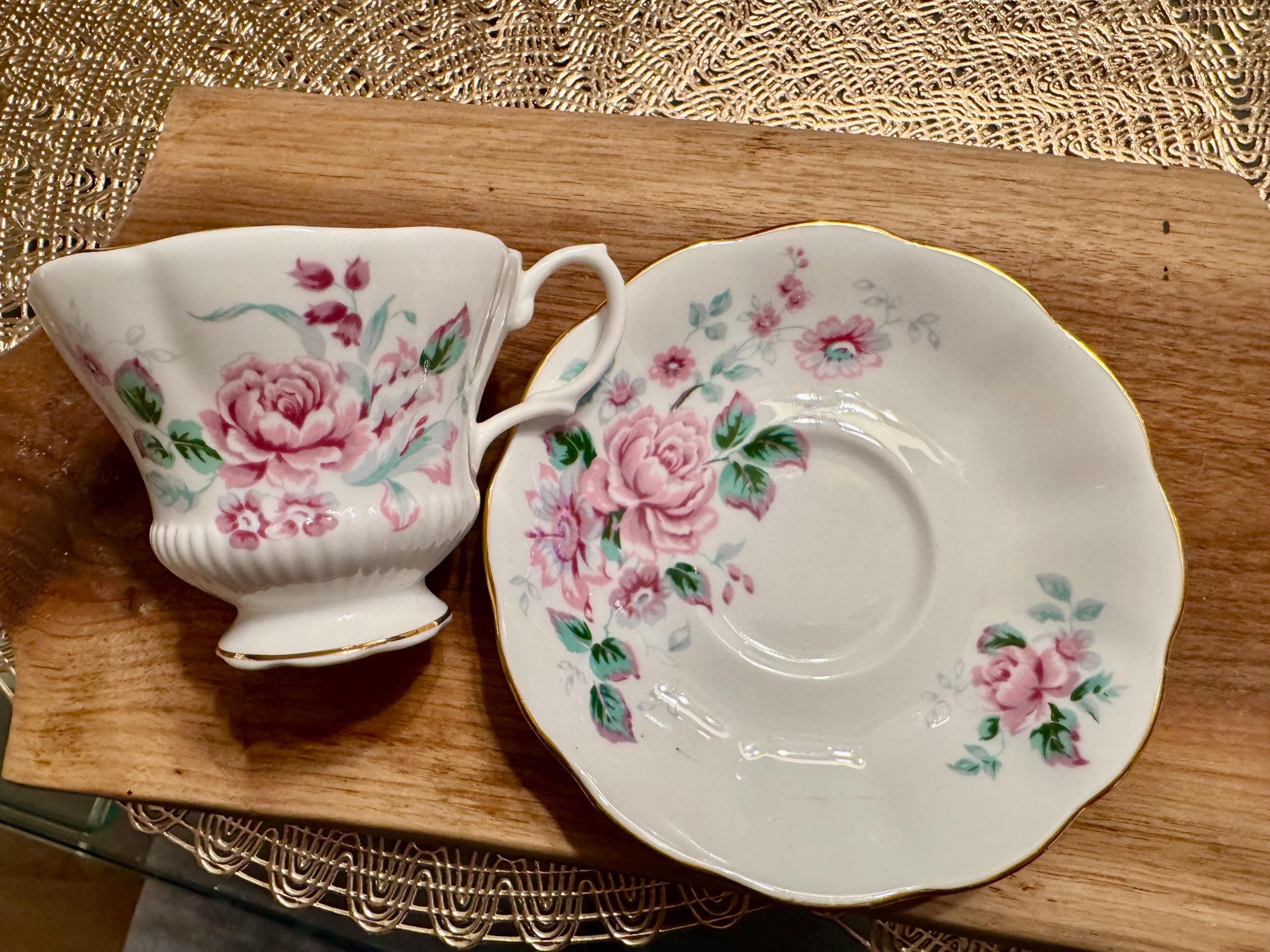 Vintage Royal Albert Bone China Cup and Saucer - Pink Rose Pattern with Gold Trim
