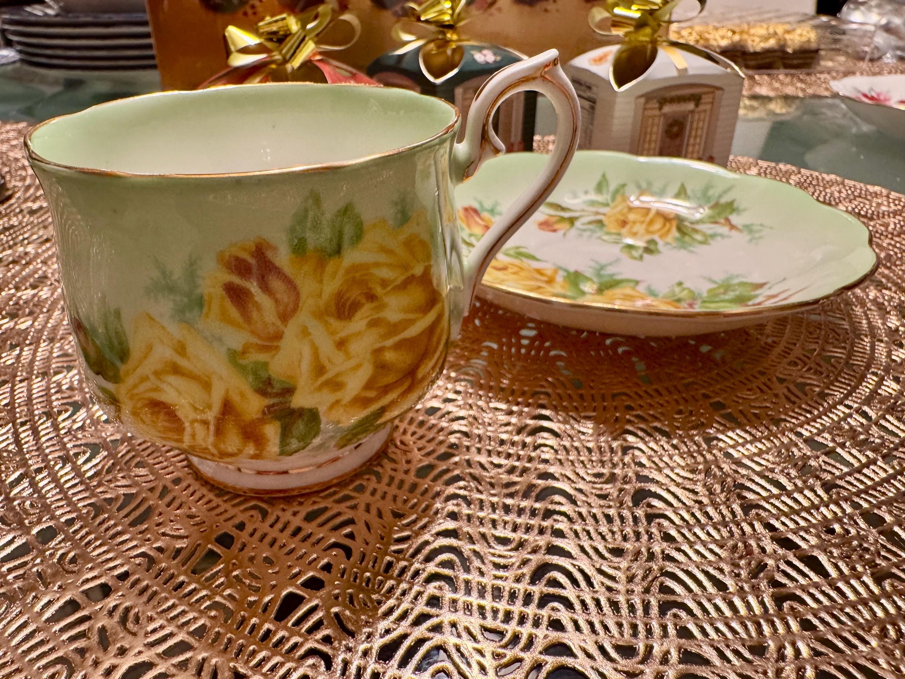 Vintage Royal Albert Teacup Set: Hampton Yellow Roses Bone China