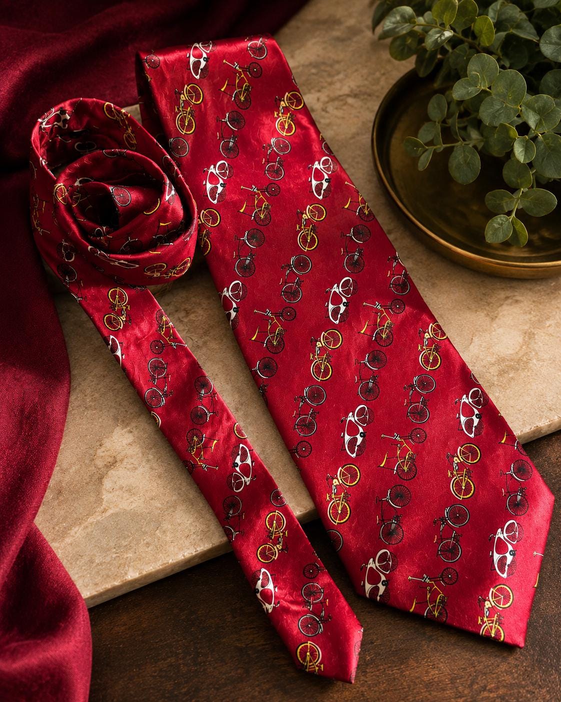 Vintage exerSTUFF 100% Silk Bicycle Necktie | Red Novelty Bike Print Tie | Cycling Enthusiast Gift