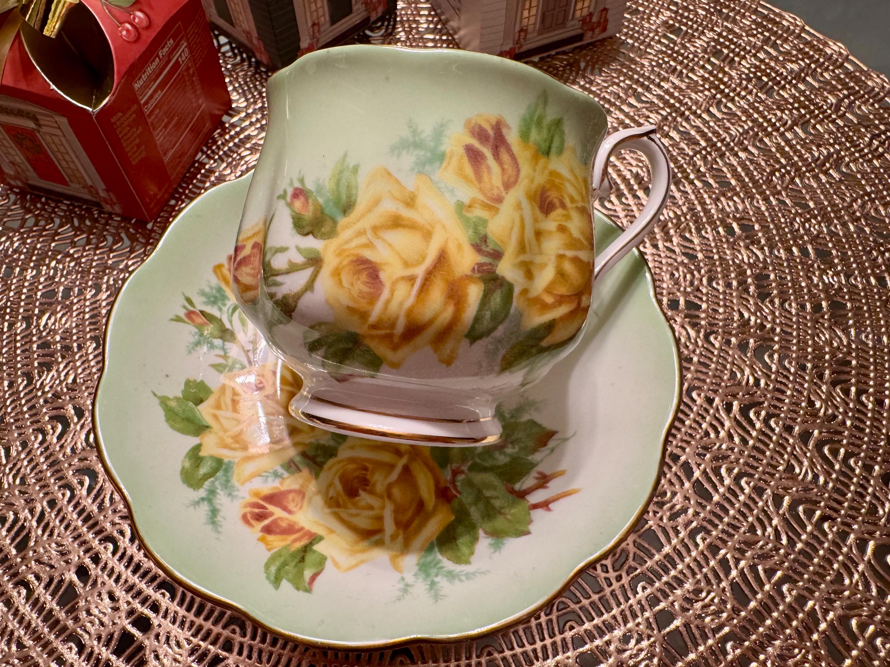 Vintage Royal Albert Teacup Set: Hampton Yellow Roses Bone China