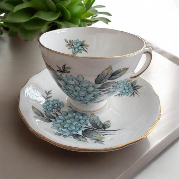 Vintage Colclough Bone China Teacup & Saucer – Forget-Me-Nots Blue Floral Design