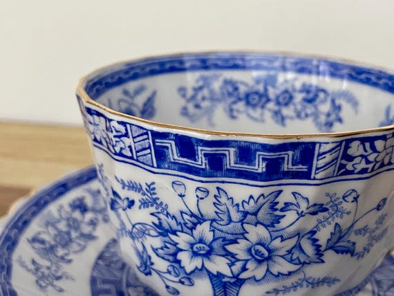 Vintage Gladstone Bone China Cup & Saucer – “Blue Rhapsody” – England