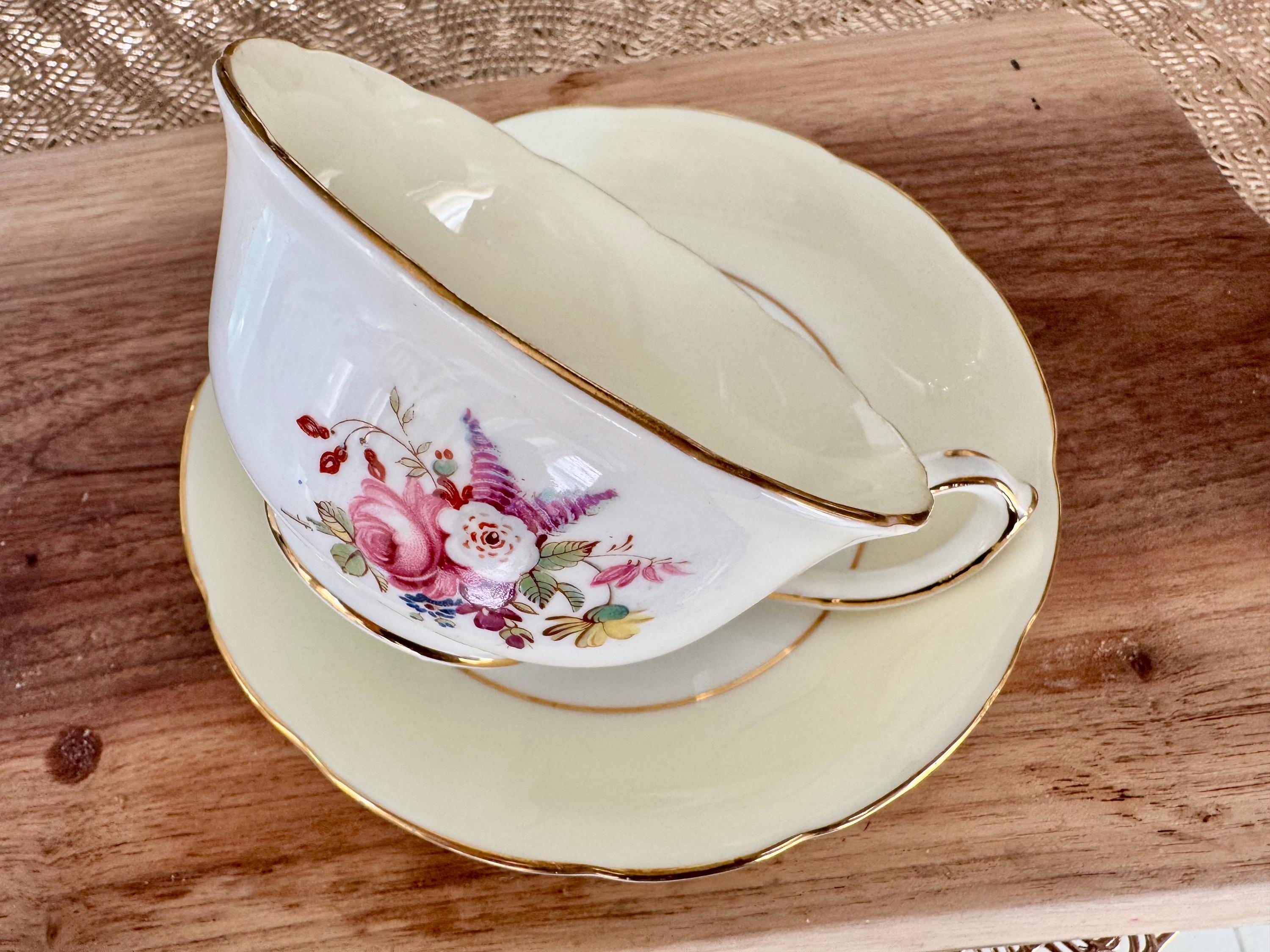 Vintage Hammersley Floral Bone China Cup and Saucer - Made in England (1930s–1950s)