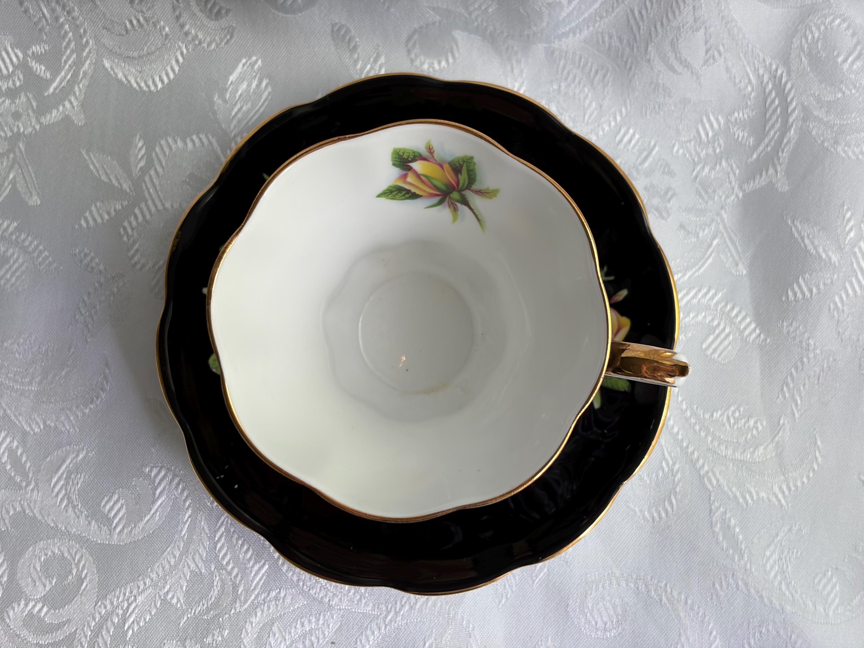 Royal Albert Rosemary Teacup Saucer | Black Yellow Roses Fine China England