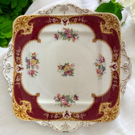 Vintage 1930s Myott “The Bouquet Green” Square Luncheon Plate – Pattern 2381 – England