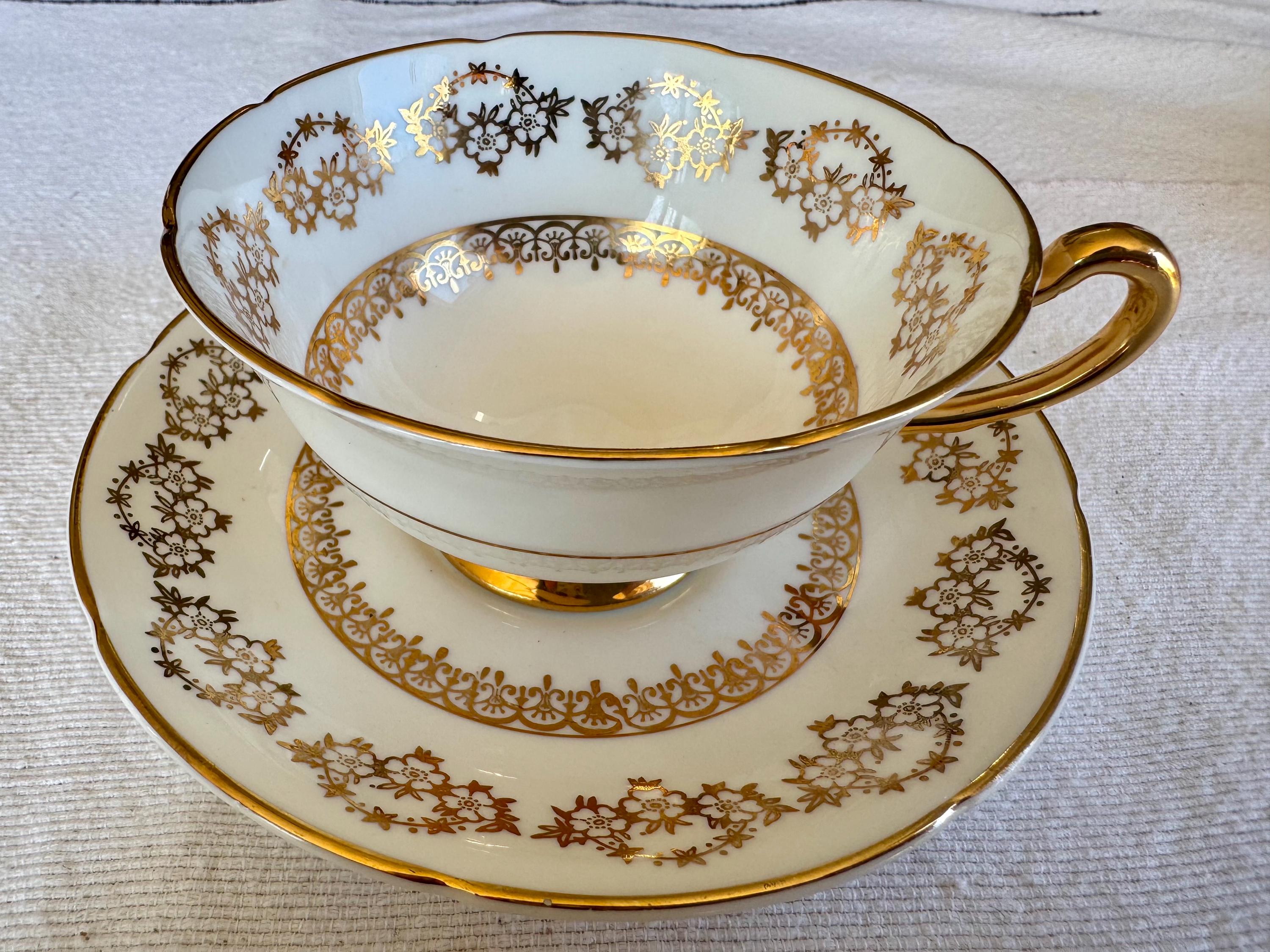 Royal Grafton Gold Filigree Teacup & Saucer – Fine Bone China, England